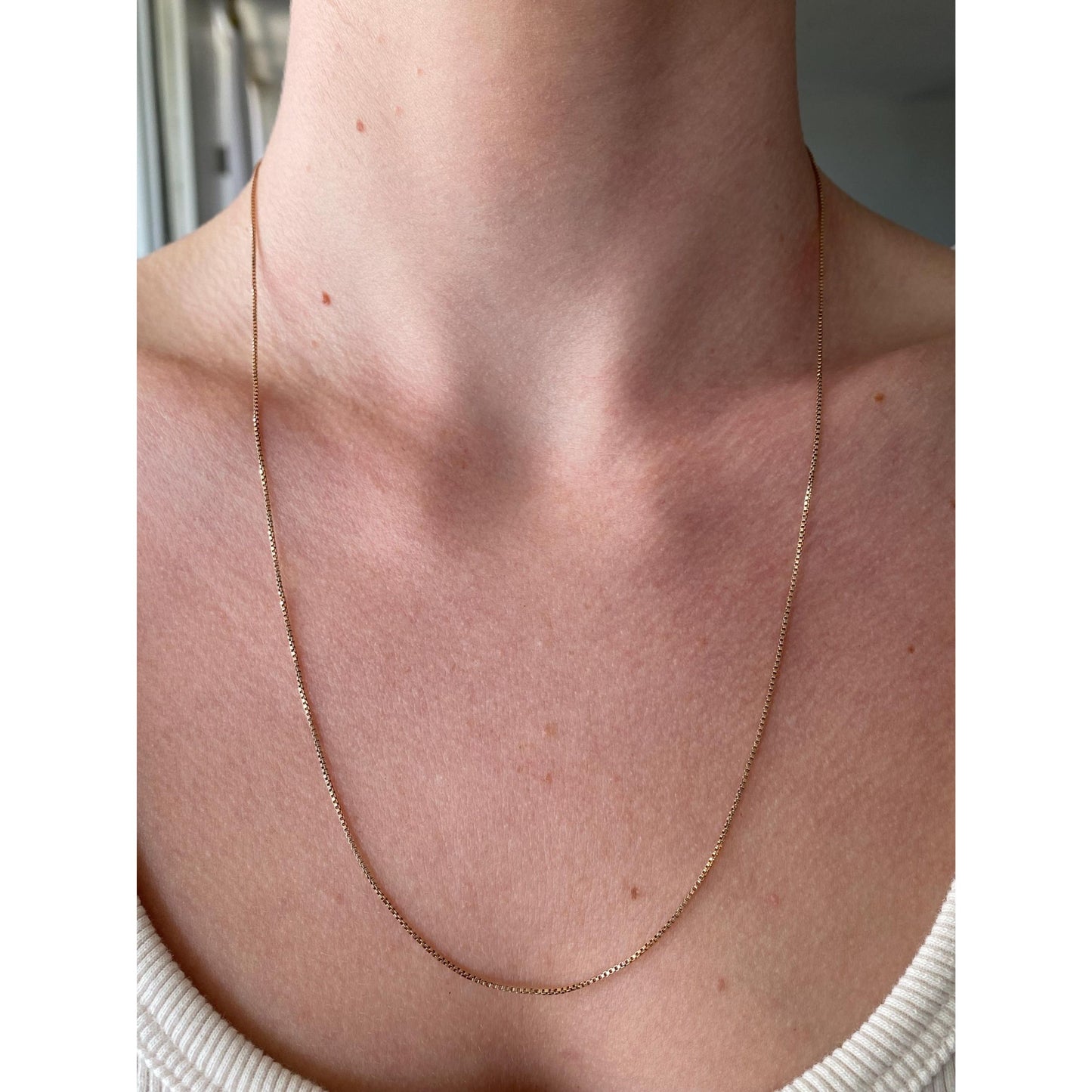 Vintage Solid 10k Yellow Gold Dainty Box Chain Necklace - 21.5 inches