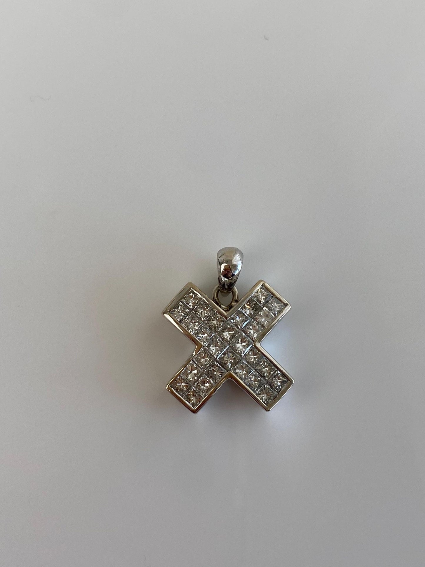 Vintage Solid 18k White Gold Diamond X Charm