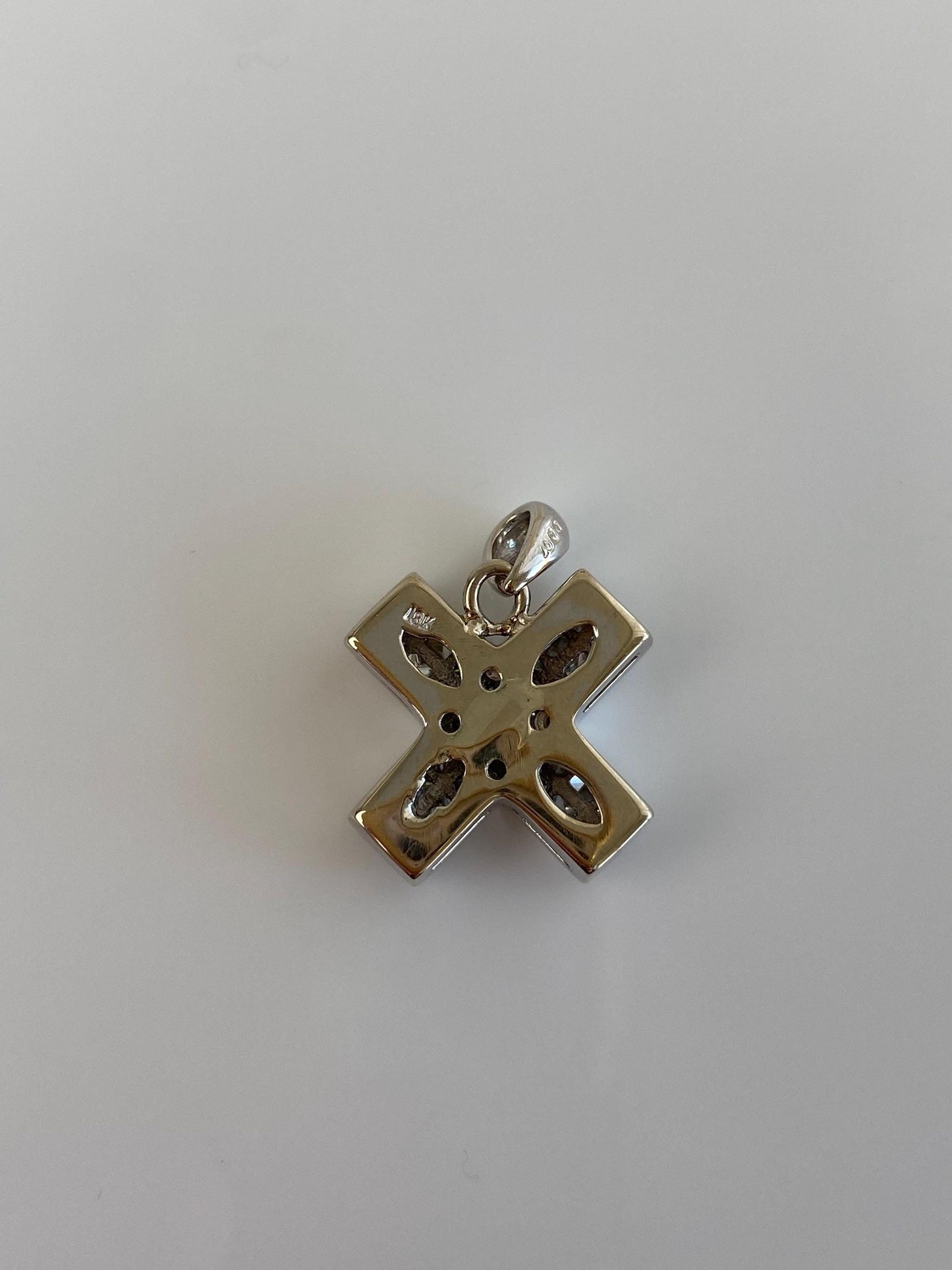 Vintage Solid 18k White Gold Diamond X Charm