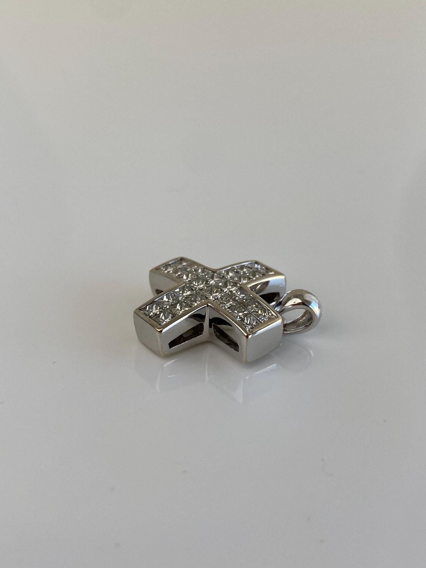 Vintage Solid 18k White Gold Diamond X Charm