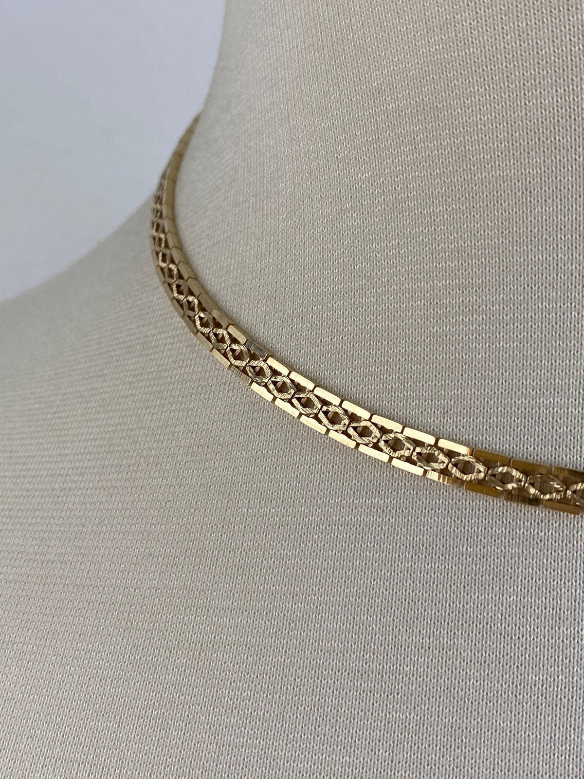 Vintage Solid 14k Yellow Gold Fancy Open Work Flat Chain Necklace - 16 inches