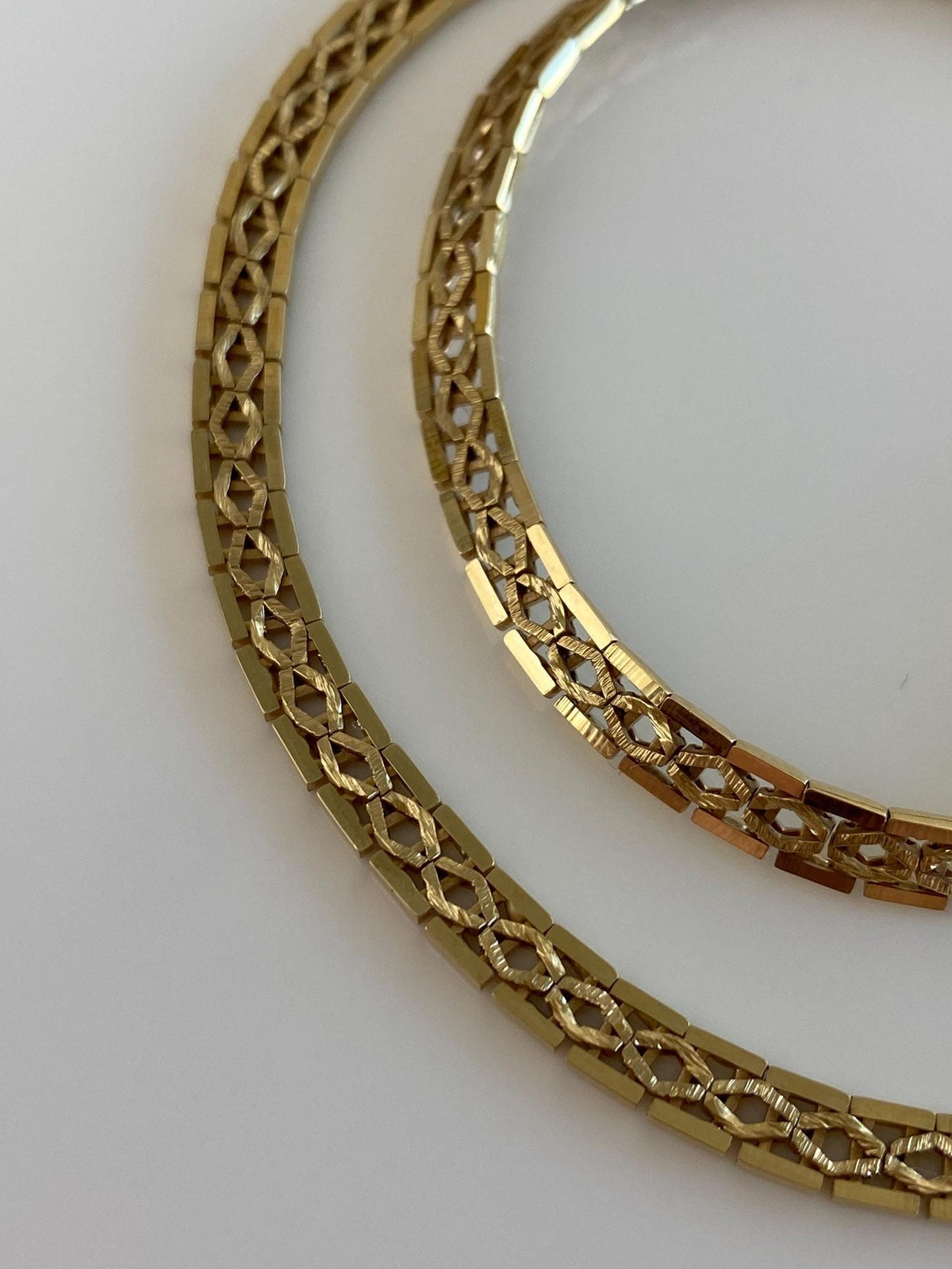Vintage Solid 14k Yellow Gold Fancy Open Work Flat Chain Necklace - 16 inches
