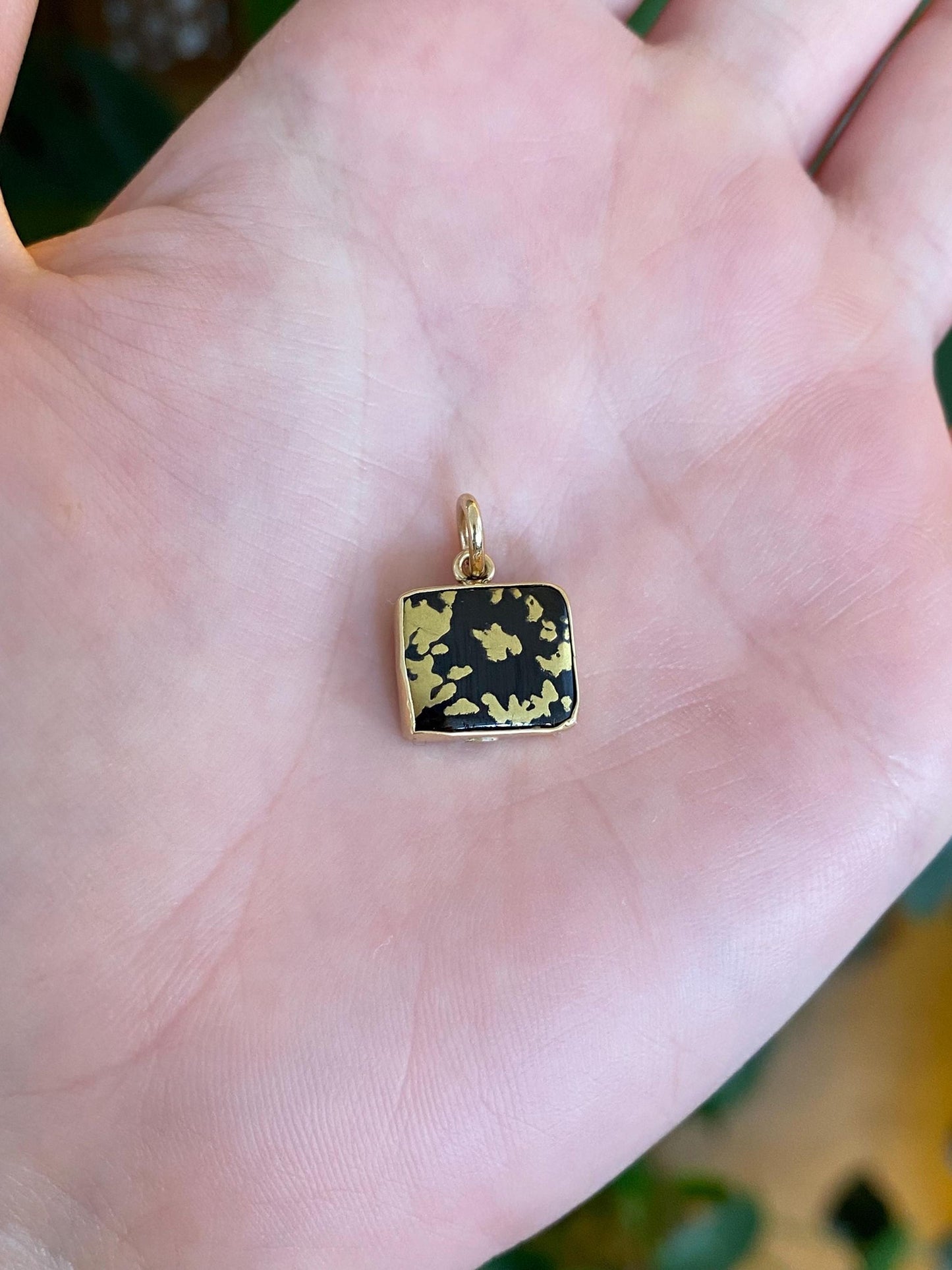 Vintage Solid 14k Yellow Gold Glass Gold Splatter Cufflink Conversion Charm