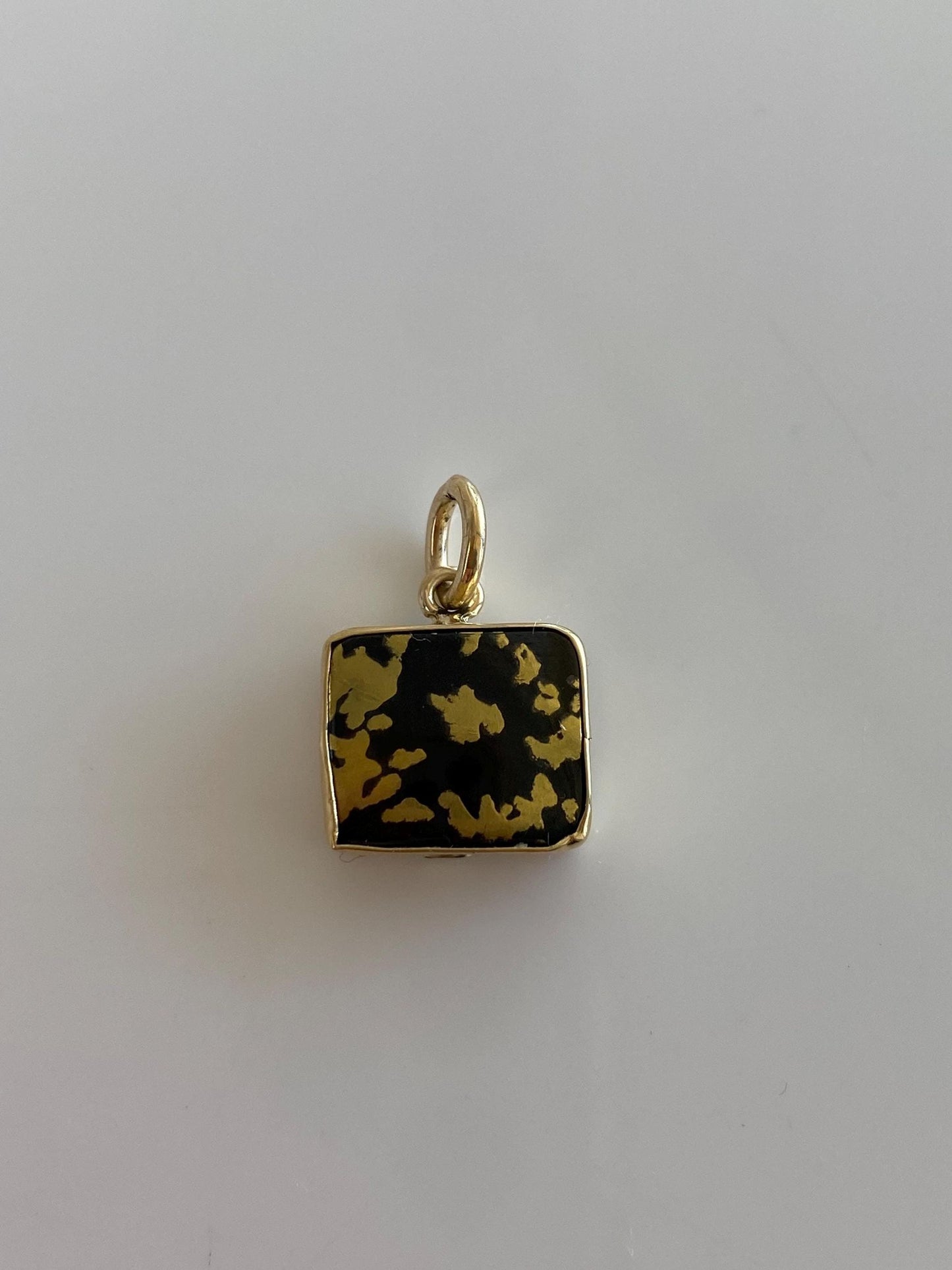 Vintage Solid 14k Yellow Gold Glass Gold Splatter Cufflink Conversion Charm
