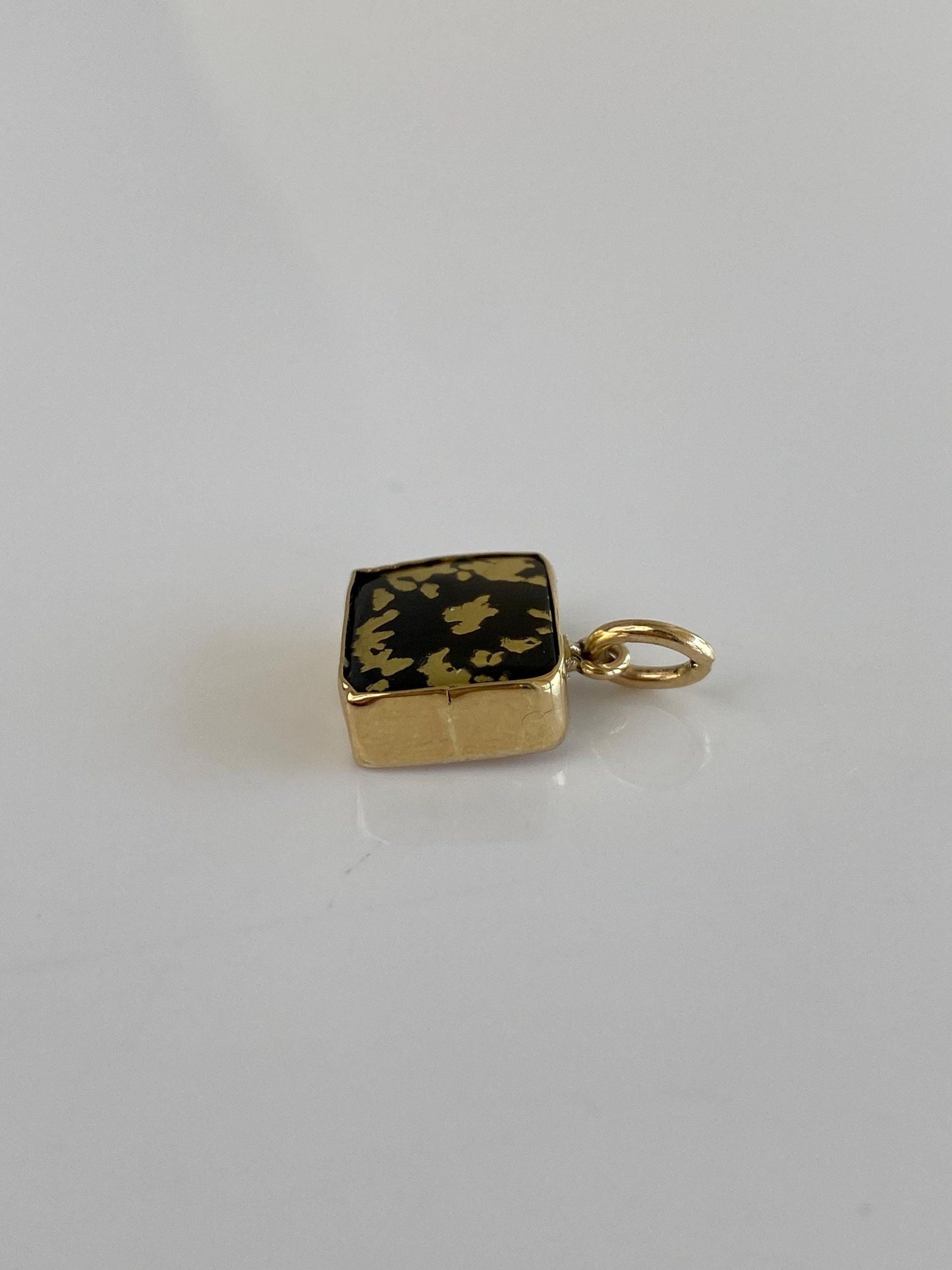 Vintage Solid 14k Yellow Gold Glass Gold Splatter Cufflink Conversion Charm