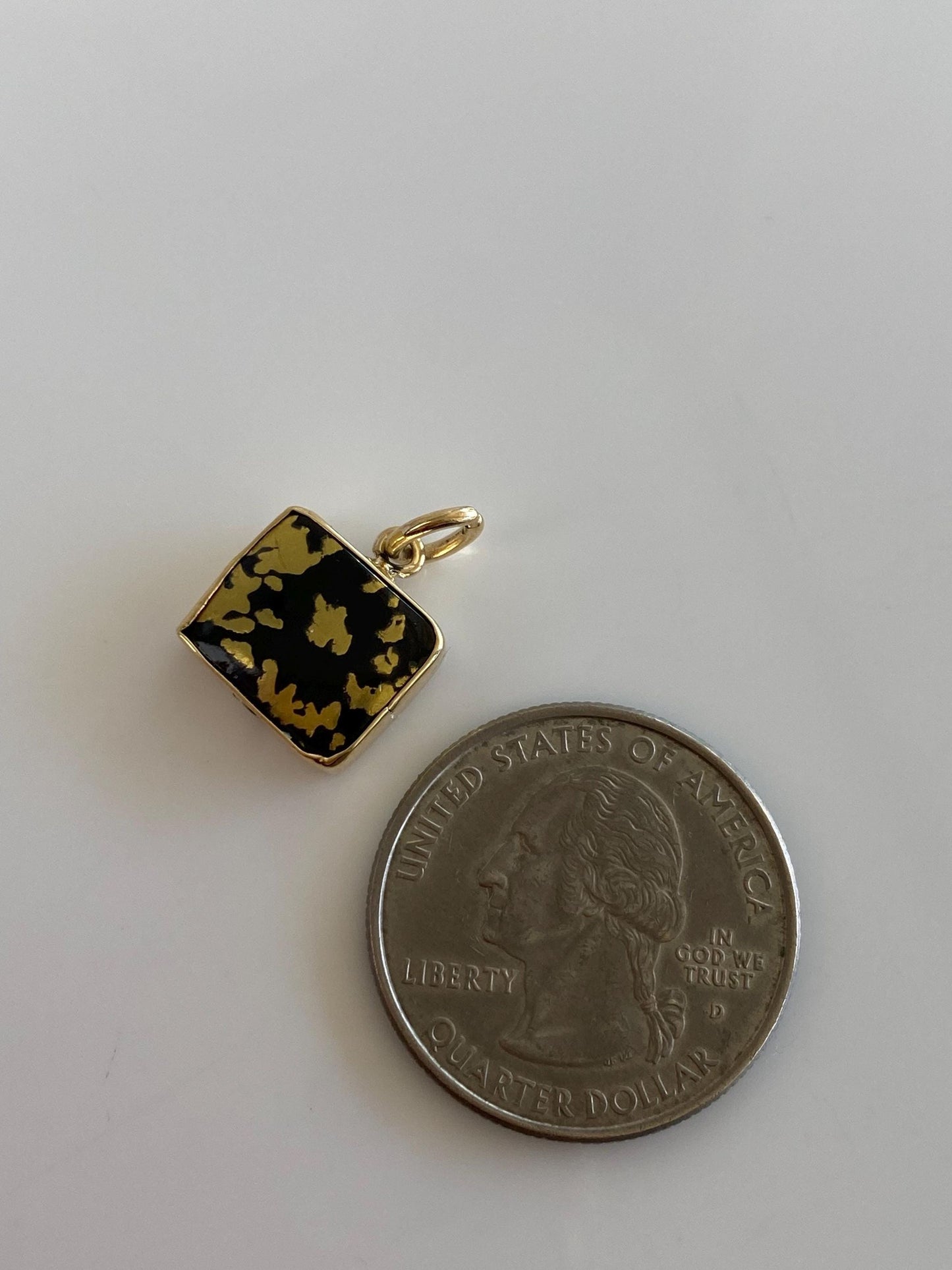 Vintage Solid 14k Yellow Gold Glass Gold Splatter Cufflink Conversion Charm
