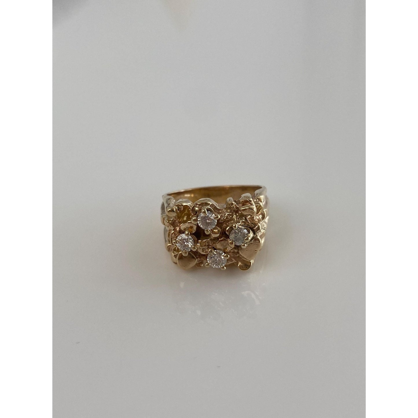 Vintage Solid 14k Yellow Gold Diamond Nugget Ring - Size 6.5