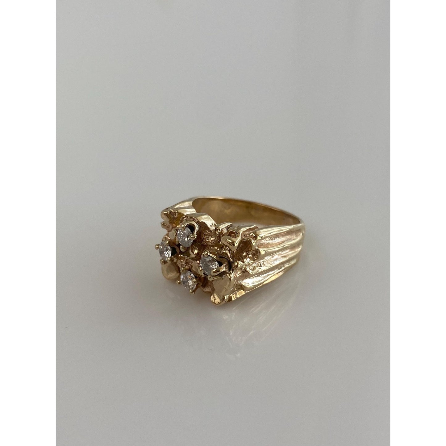 Vintage Solid 14k Yellow Gold Diamond Nugget Ring - Size 6.5