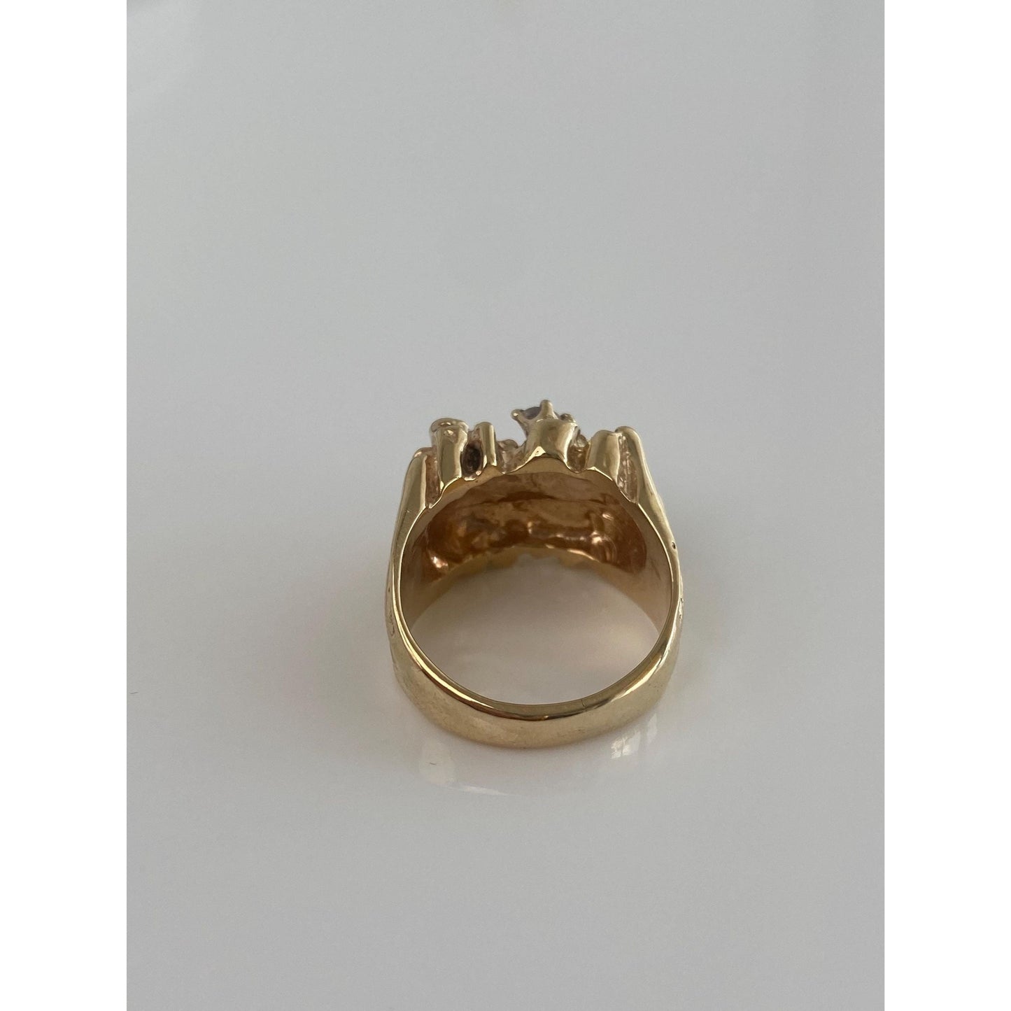 Vintage Solid 14k Yellow Gold Diamond Nugget Ring - Size 6.5