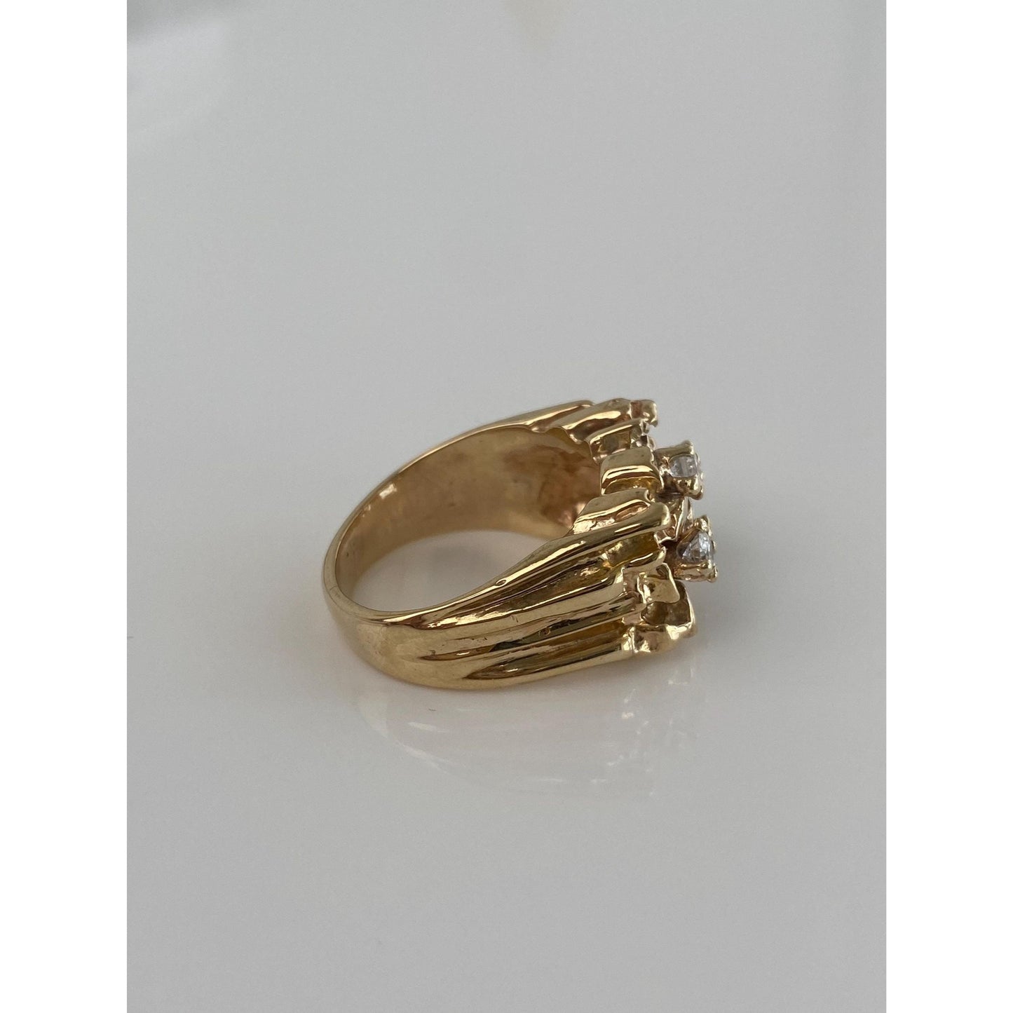 Vintage Solid 14k Yellow Gold Diamond Nugget Ring - Size 6.5