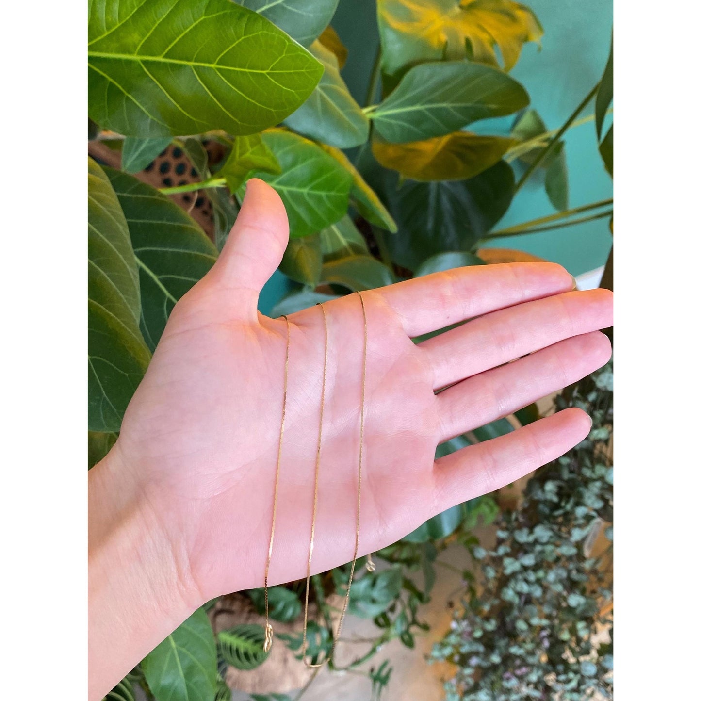 Vintage Solid 14k Yellow Gold Long Slim Triangle Link Chain Necklace - 30 inches