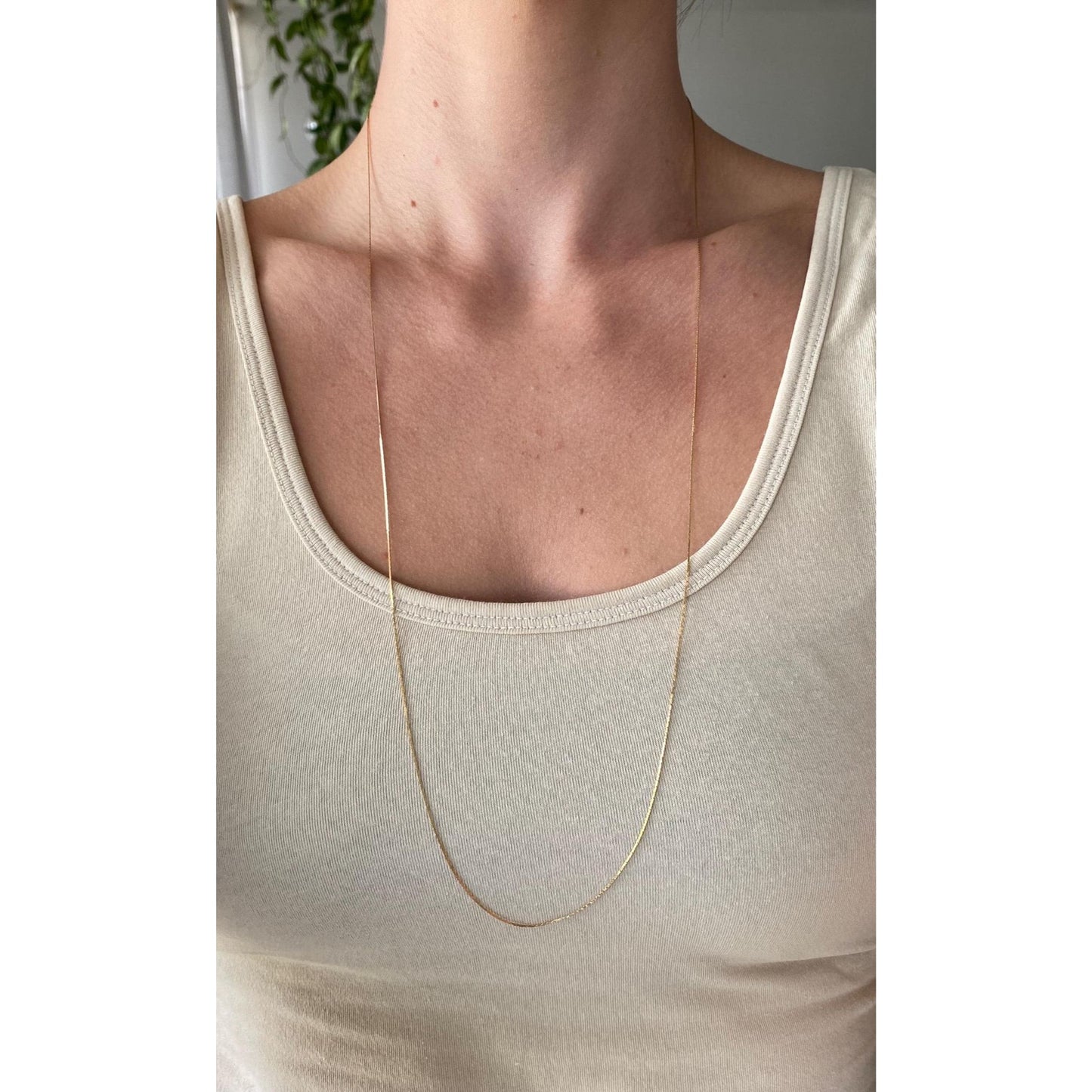 Vintage Solid 14k Yellow Gold Long Slim Triangle Link Chain Necklace - 30 inches