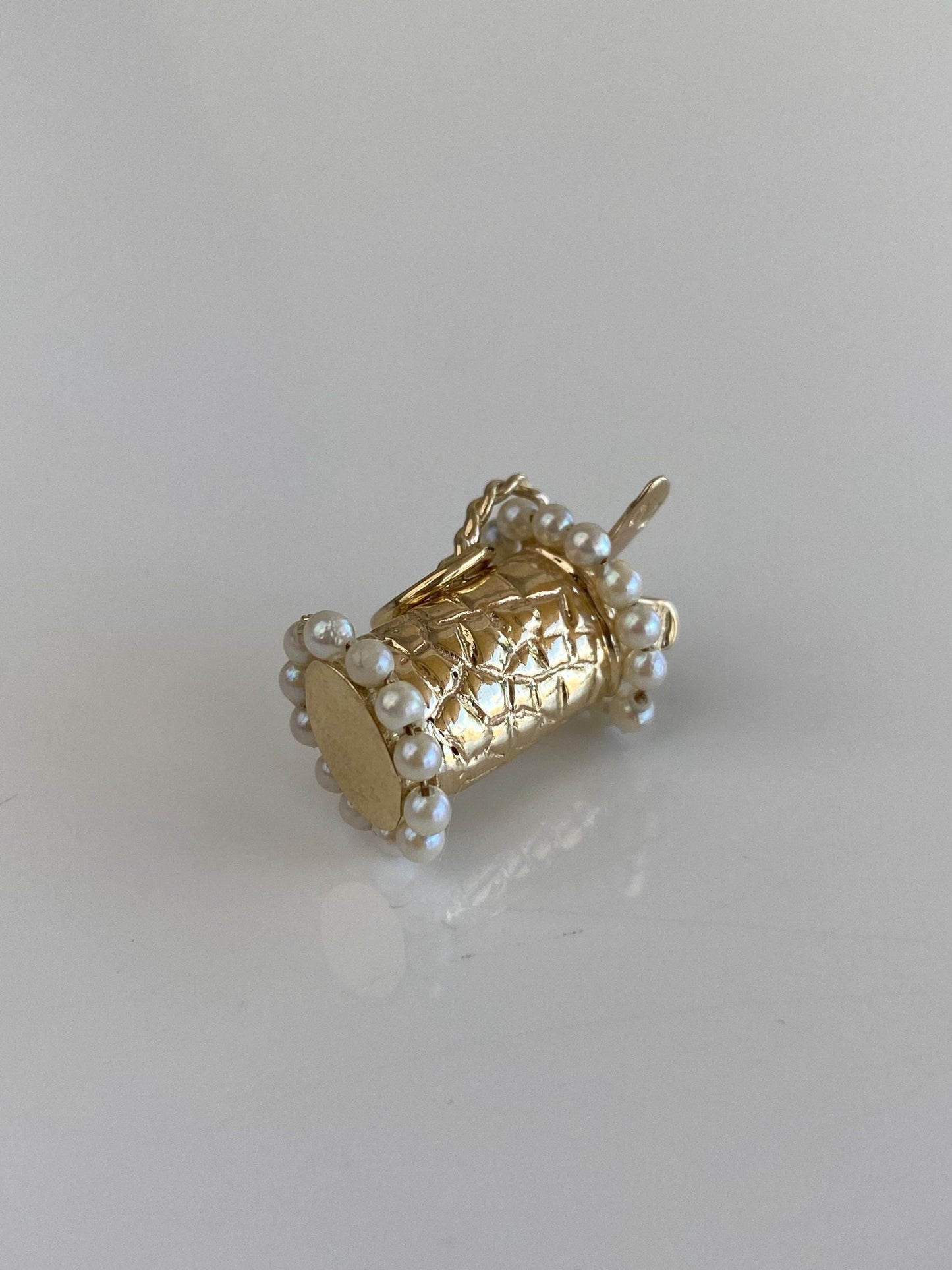 Vintage Solid 14k Yellow Gold Pearls Alligator Print Golf Bag Charm