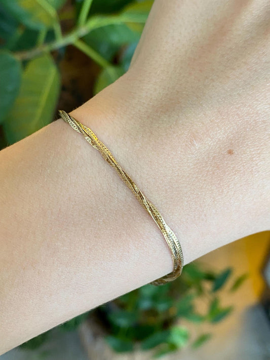 Vintage Solid 14k Yellow Gold Braided Twisted Chain Bracelet - 7 inches
