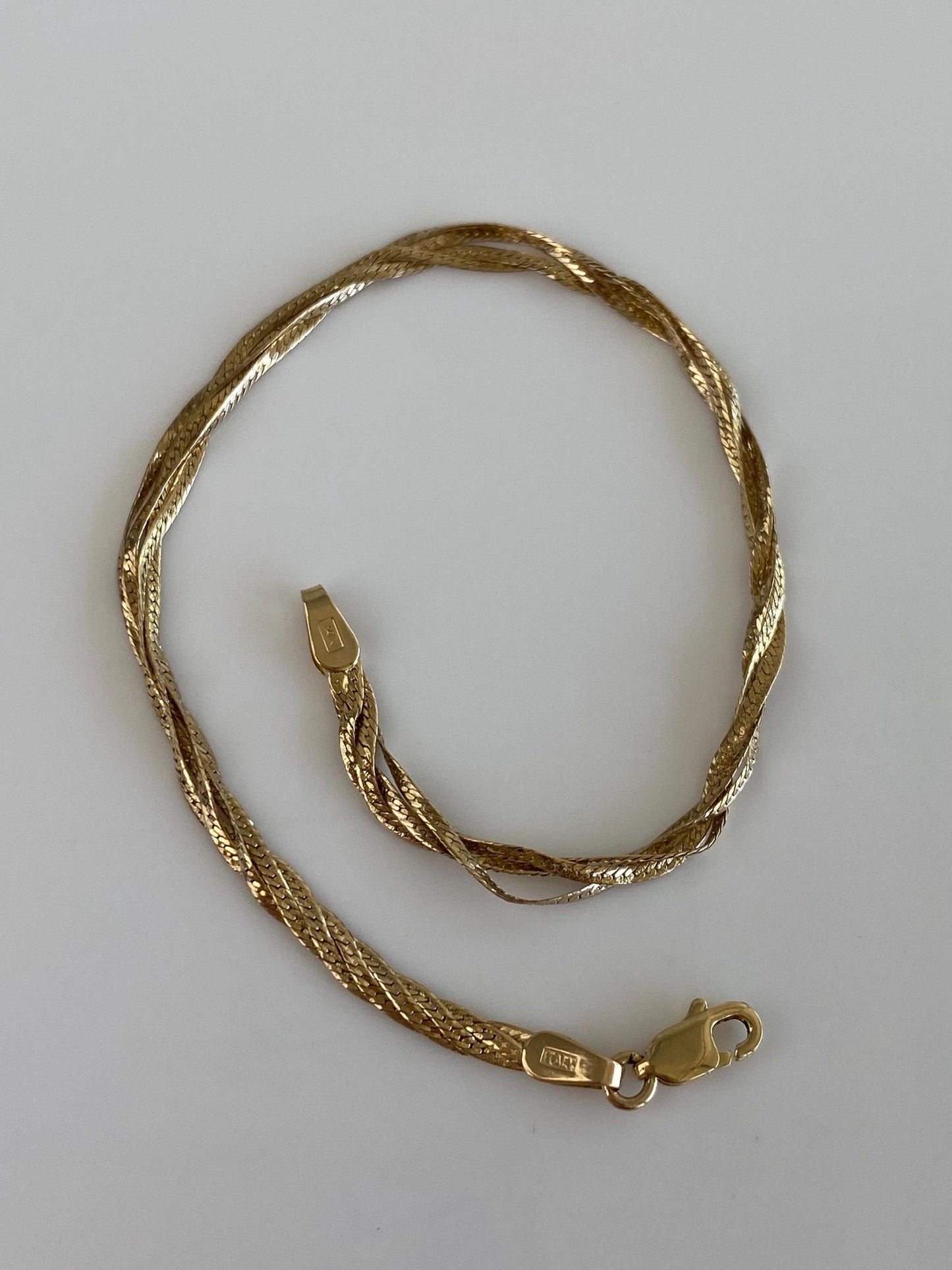 Vintage Solid 14k Yellow Gold Braided Twisted Chain Bracelet - 7 inches