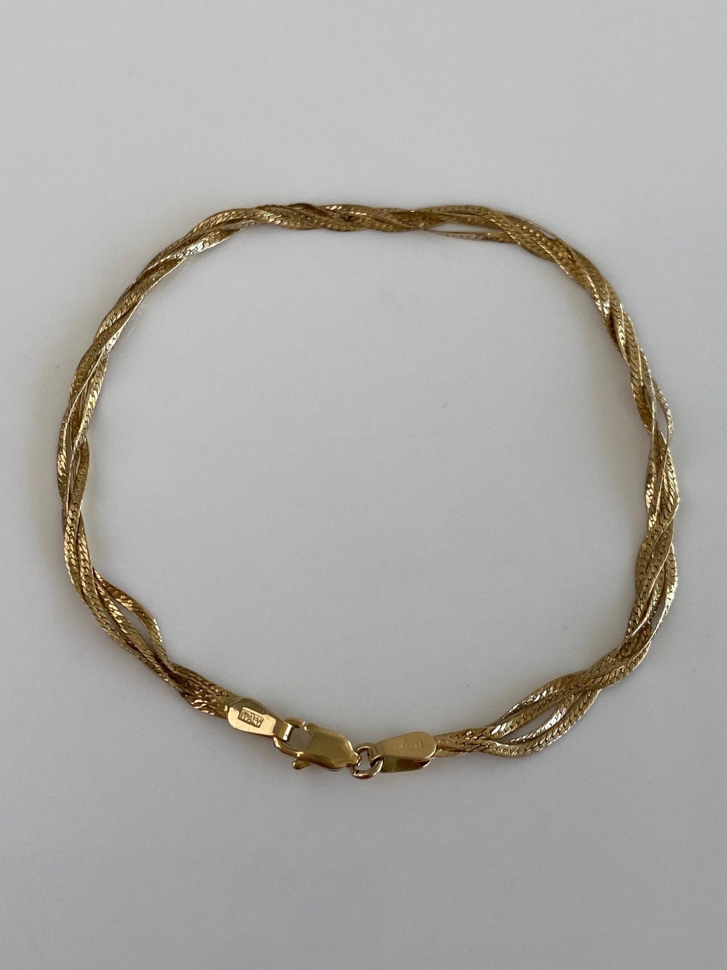 Vintage Solid 14k Yellow Gold Braided Twisted Chain Bracelet - 7 inches