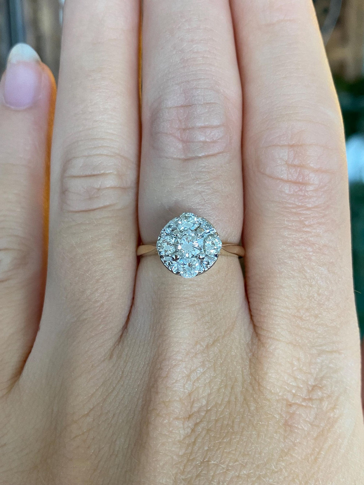 Vintage Solid 14k White & Yellow Gold Diamond Cluster Ring - Size 6