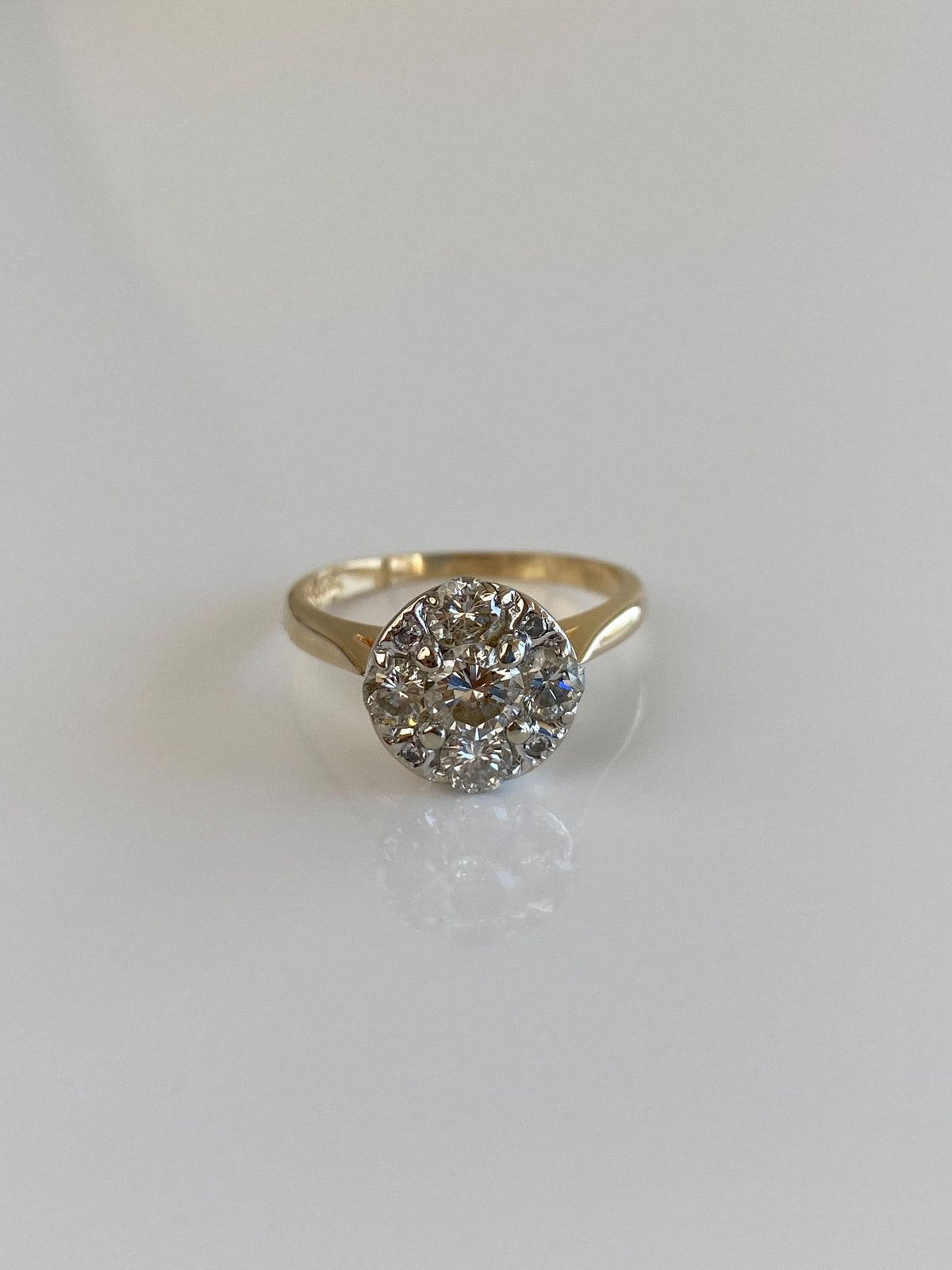 Vintage Solid 14k White & Yellow Gold Diamond Cluster Ring - Size 6