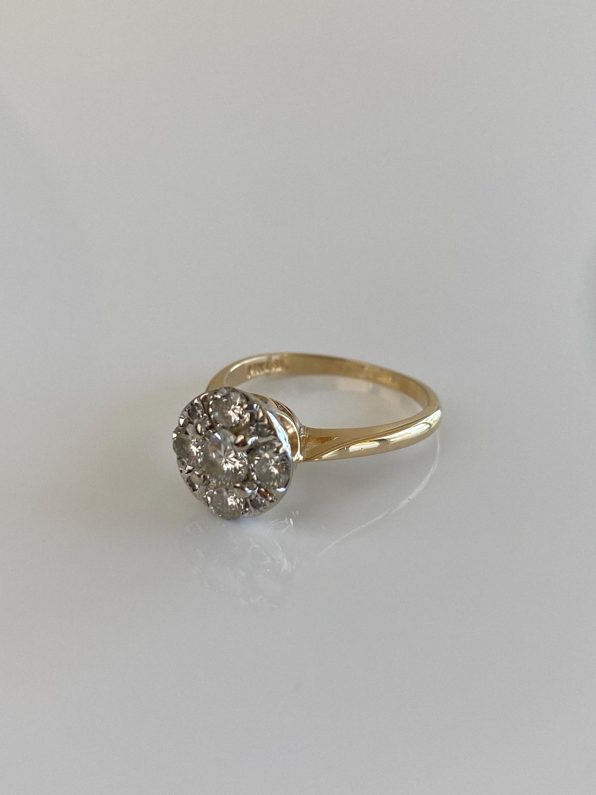 Vintage Solid 14k White & Yellow Gold Diamond Cluster Ring - Size 6