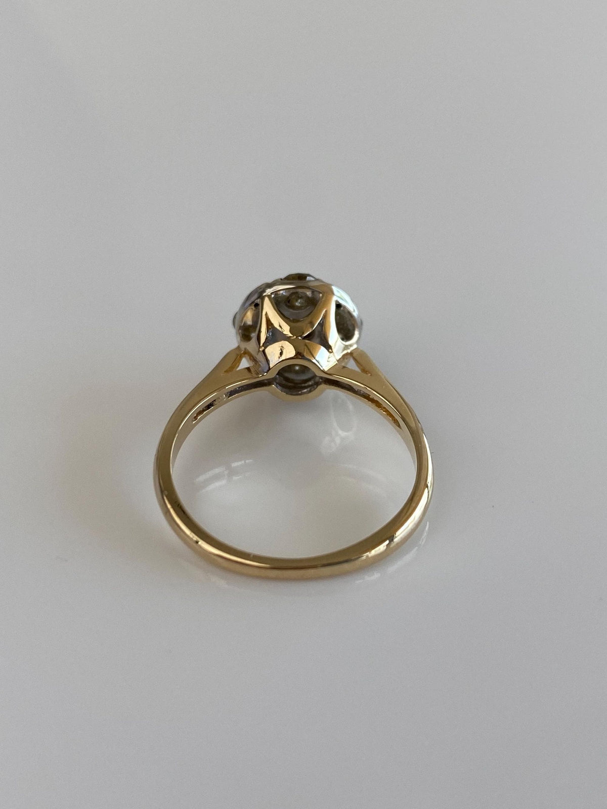 Vintage Solid 14k White & Yellow Gold Diamond Cluster Ring - Size 6