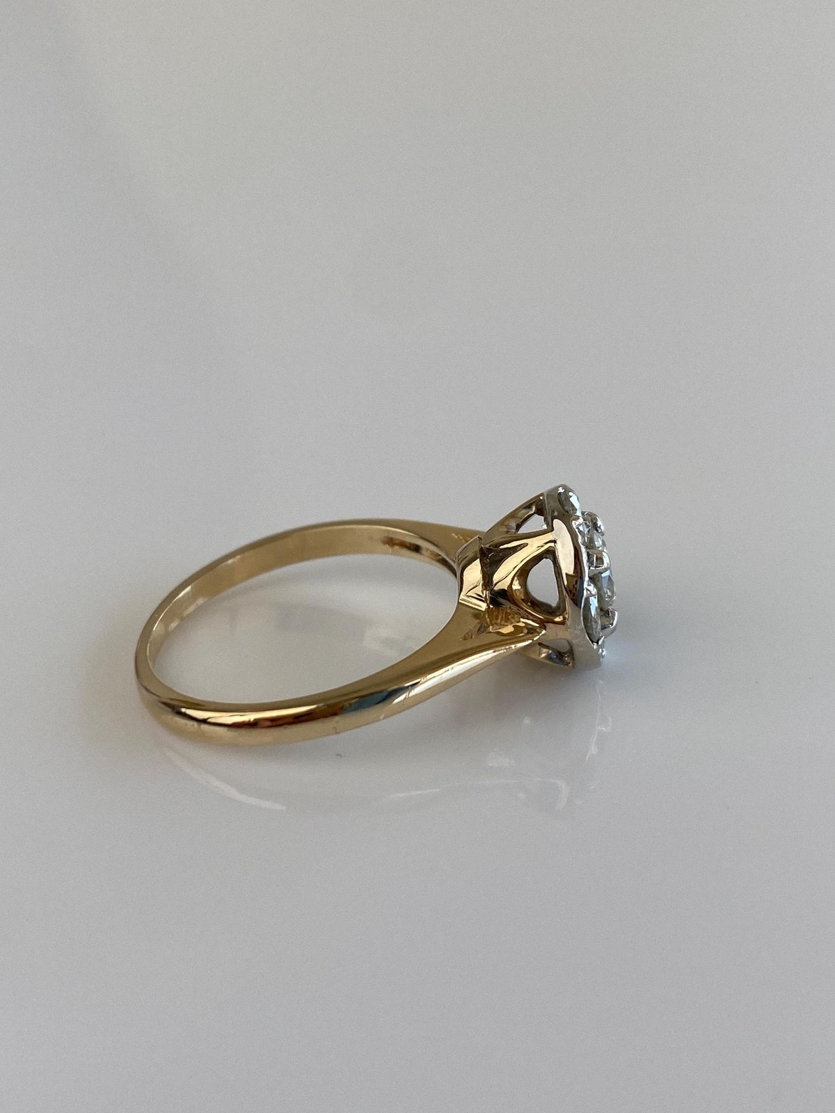 Vintage Solid 14k White & Yellow Gold Diamond Cluster Ring - Size 6