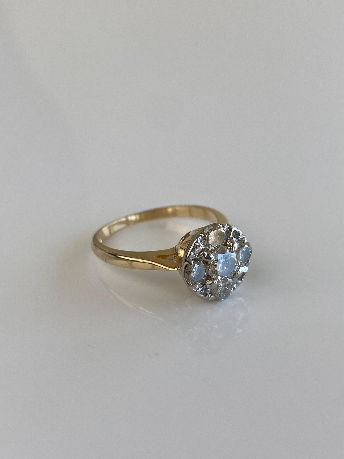 Vintage Solid 14k White & Yellow Gold Diamond Cluster Ring - Size 6