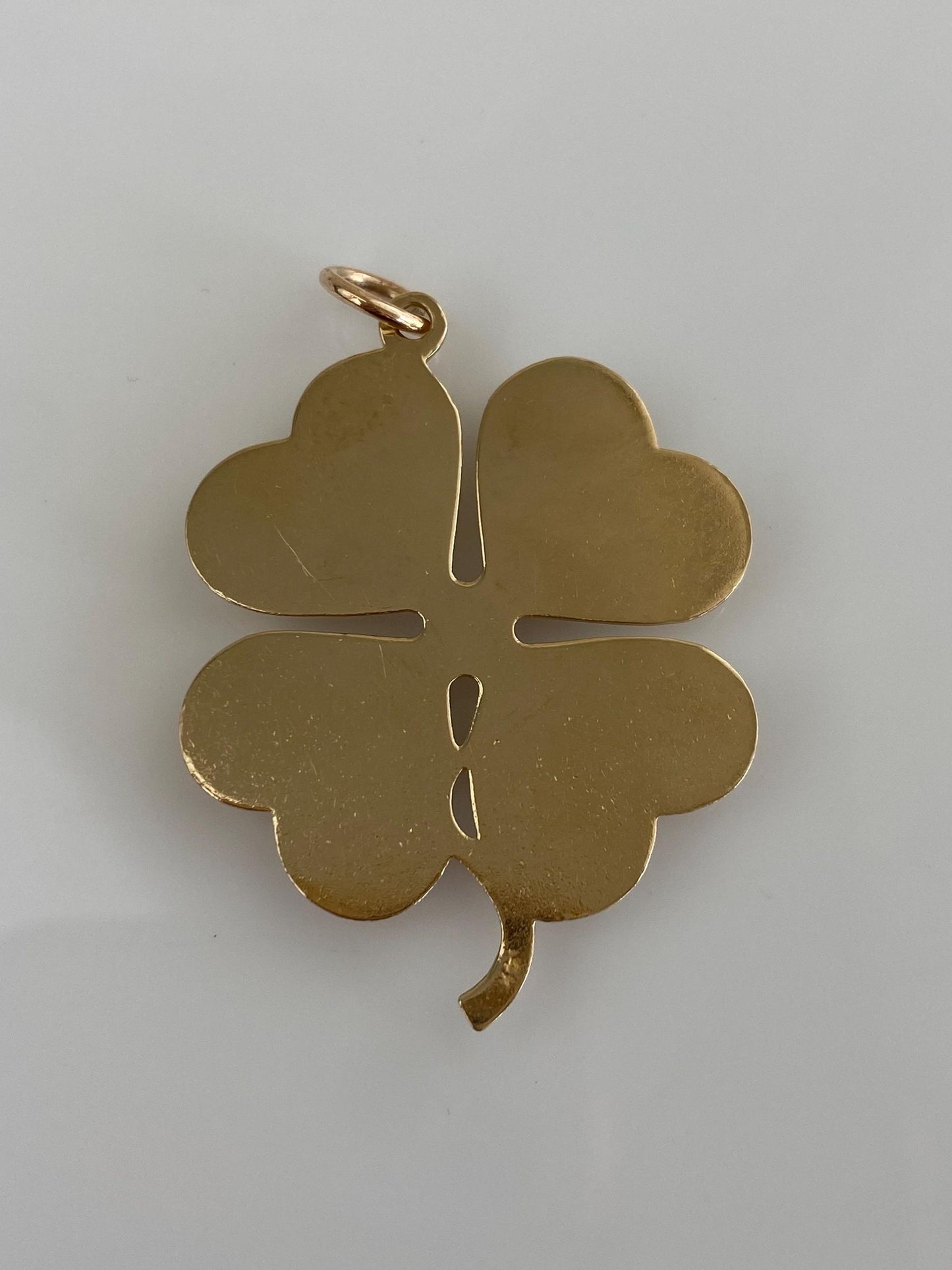 Vintage Solid 14k Yellow Gold Large Opal Pink Clear & Blue Sapphire 4 Leaf Clover Charm