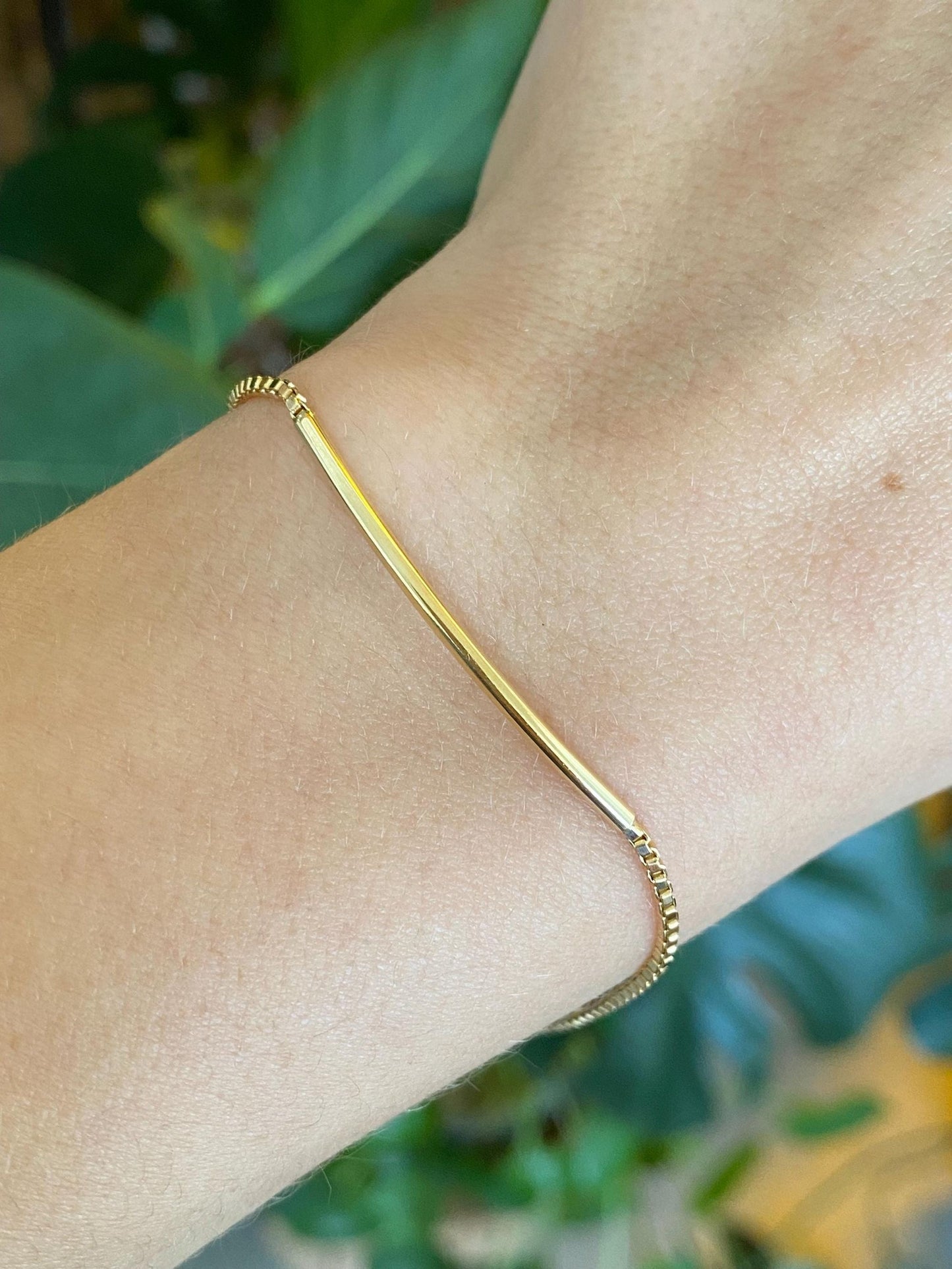 Vintage 18k Yellow Gold Tube Bead Box Chain Bracelet - 7.5 inches