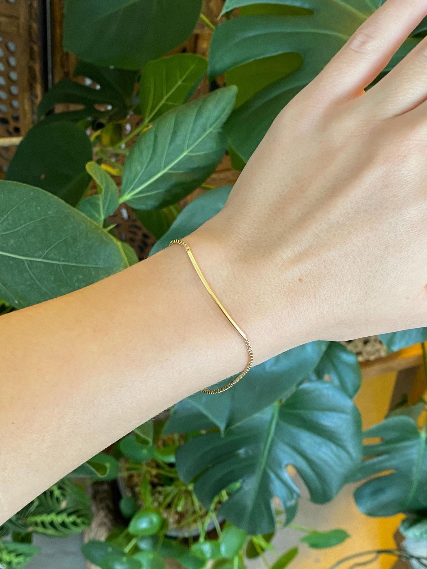 Vintage 18k Yellow Gold Tube Bead Box Chain Bracelet - 7.5 inches