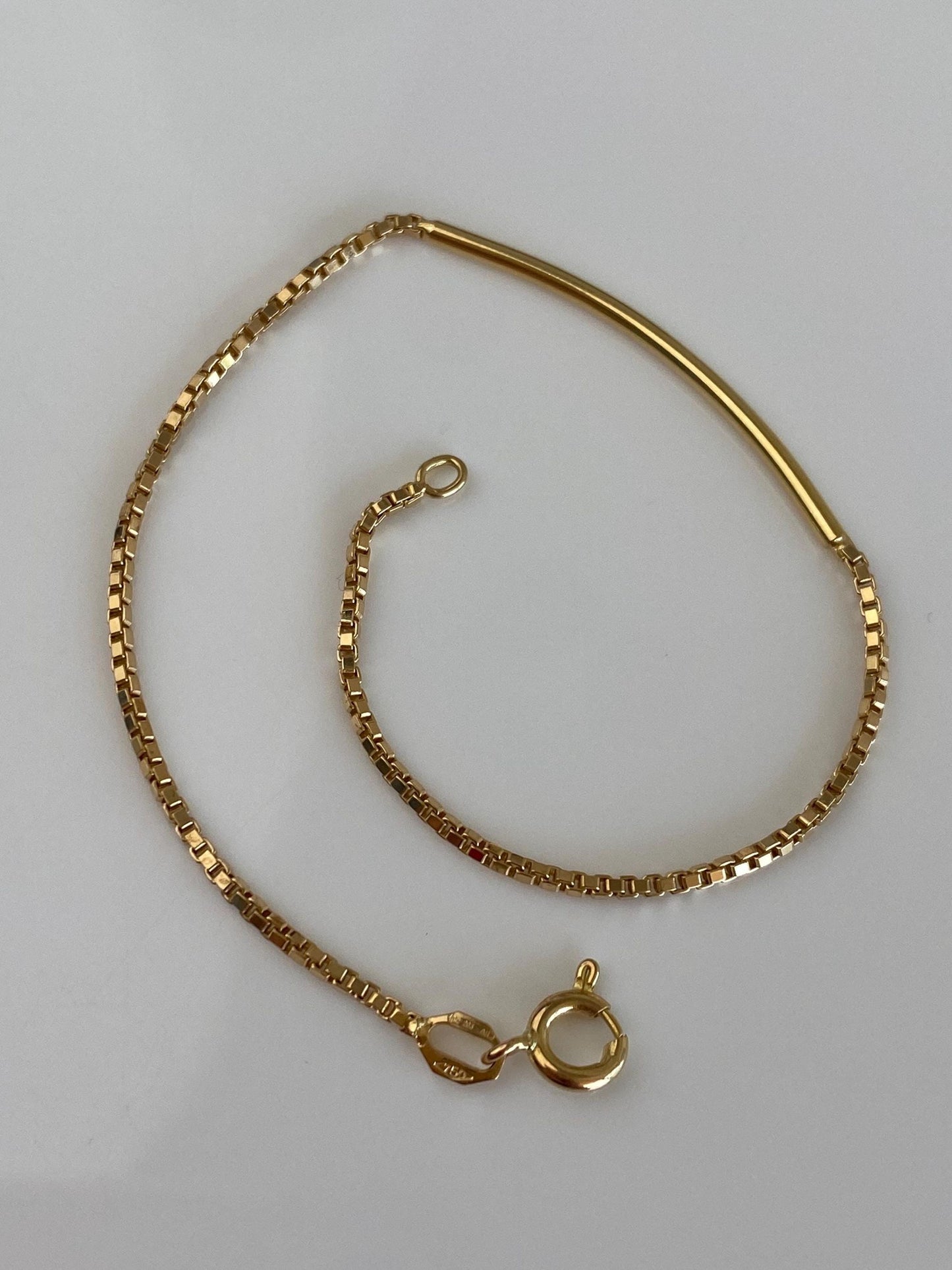 Vintage 18k Yellow Gold Tube Bead Box Chain Bracelet - 7.5 inches
