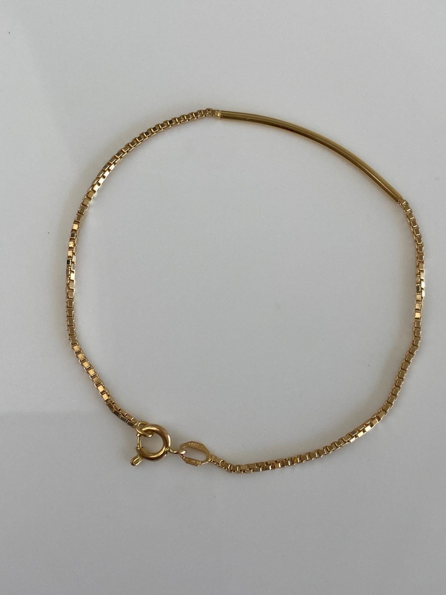 Vintage 18k Yellow Gold Tube Bead Box Chain Bracelet - 7.5 inches