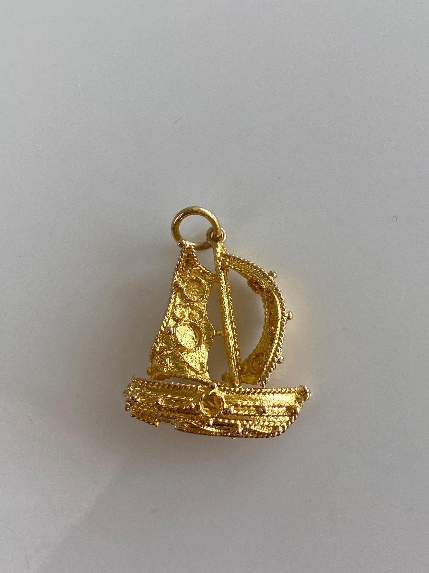 Vintage Solid 18k Yellow Gold Filigree Granules Sail Boat Charm