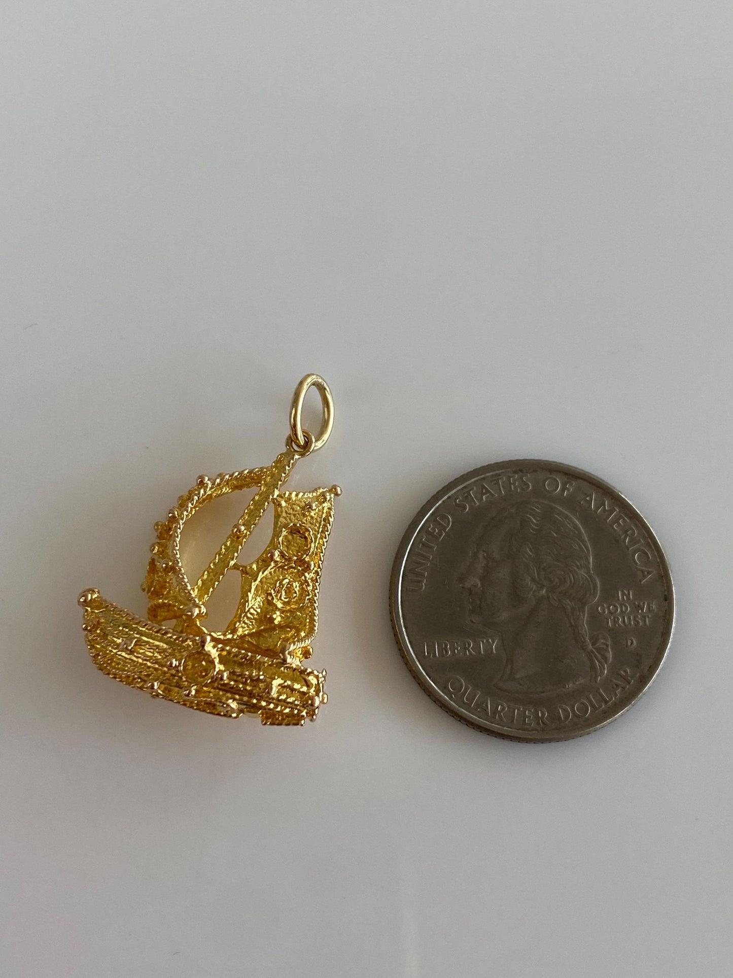 Vintage Solid 18k Yellow Gold Filigree Granules Sail Boat Charm