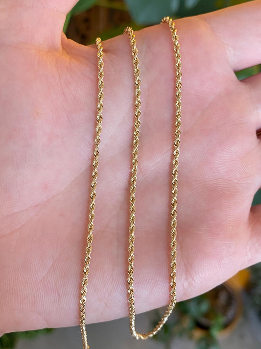 Vintage 14k Yellow Gold Slim Rope Chain Necklace - 18.75 inches