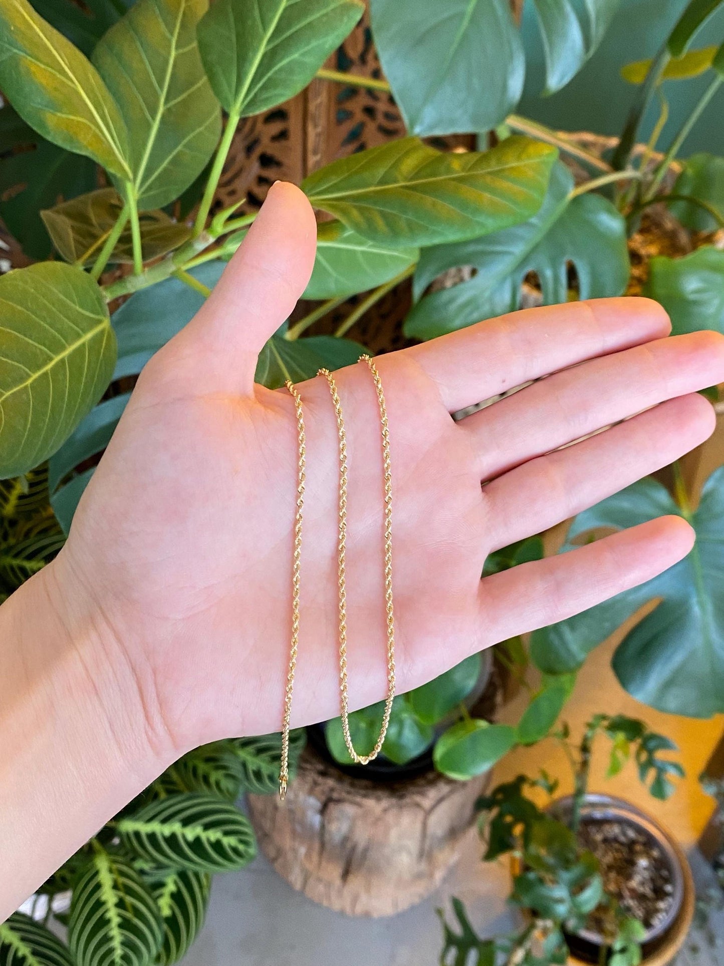 Vintage 14k Yellow Gold Slim Rope Chain Necklace - 18.75 inches