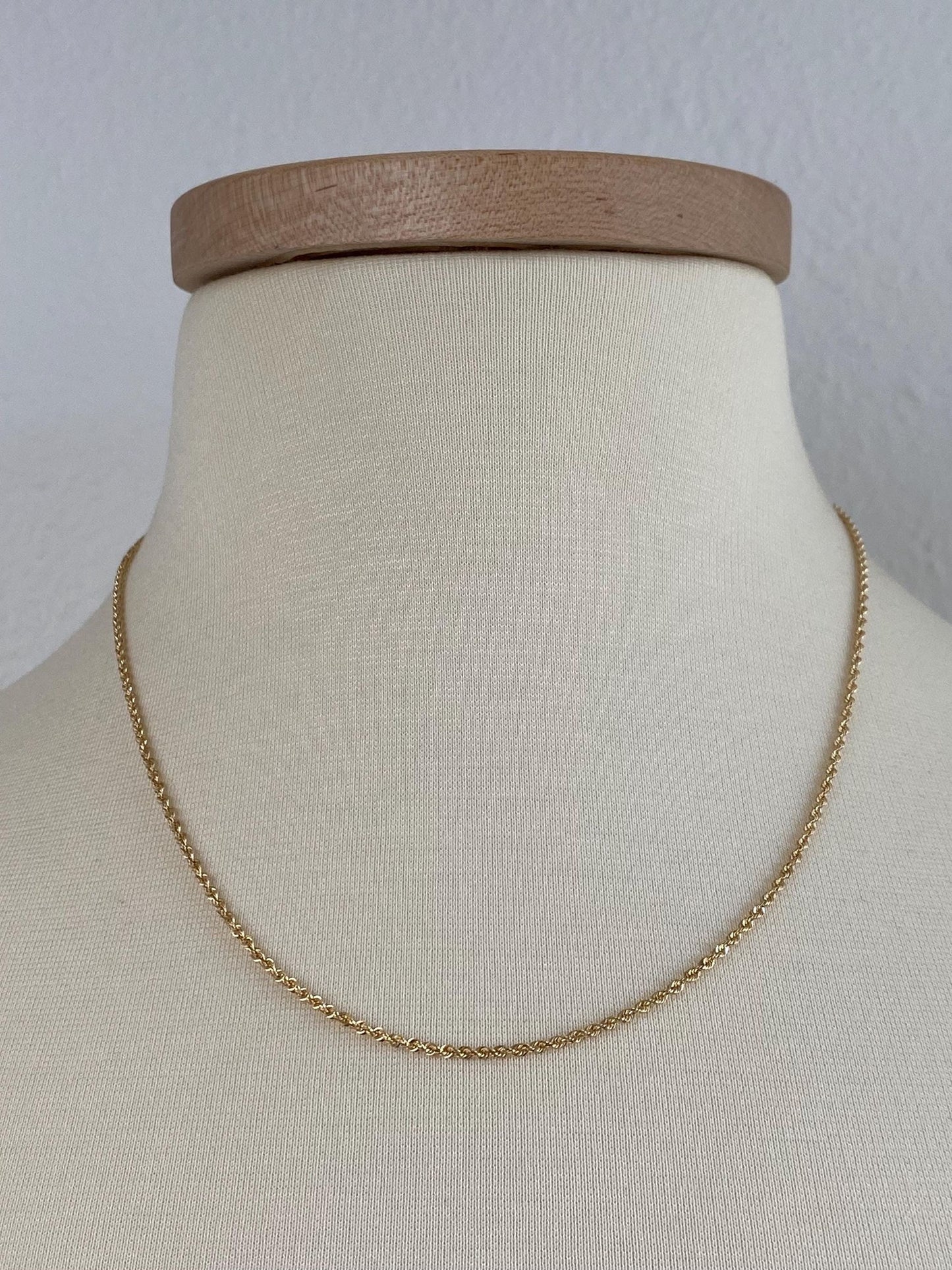 Vintage 14k Yellow Gold Slim Rope Chain Necklace - 18.75 inches