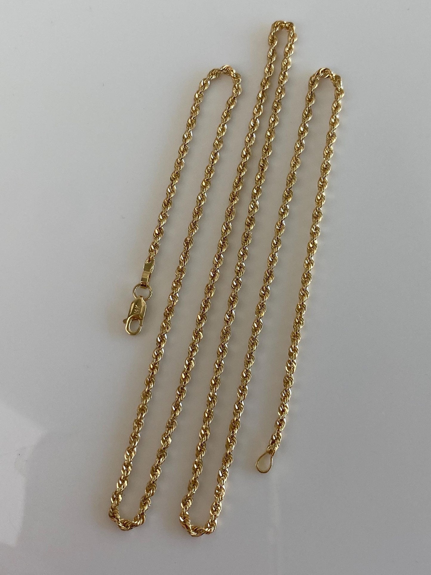 Vintage 14k Yellow Gold Slim Rope Chain Necklace - 18.75 inches