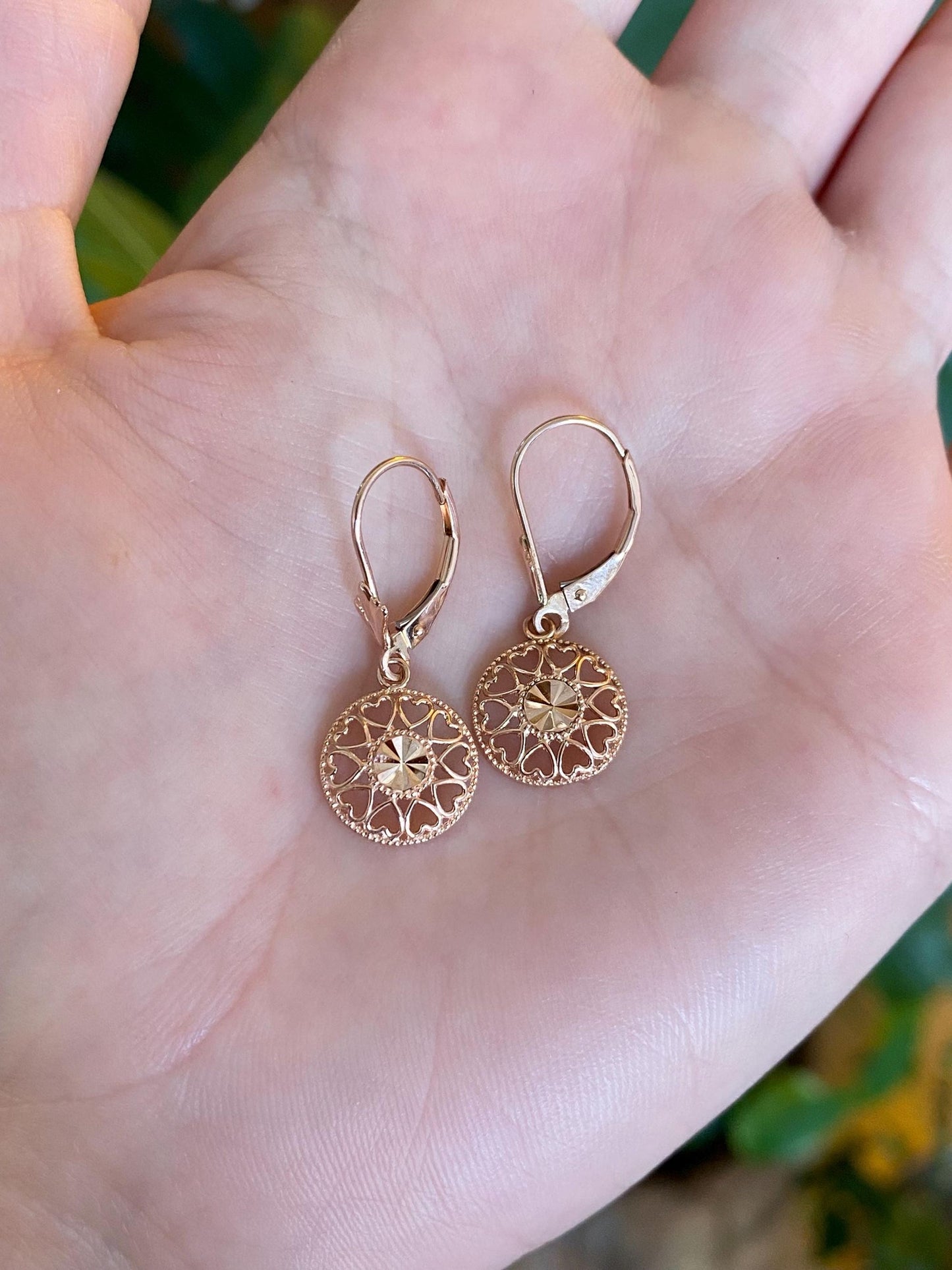 Vintage Solid 14k Rose Gold Diamond Cut Dangle Earrings