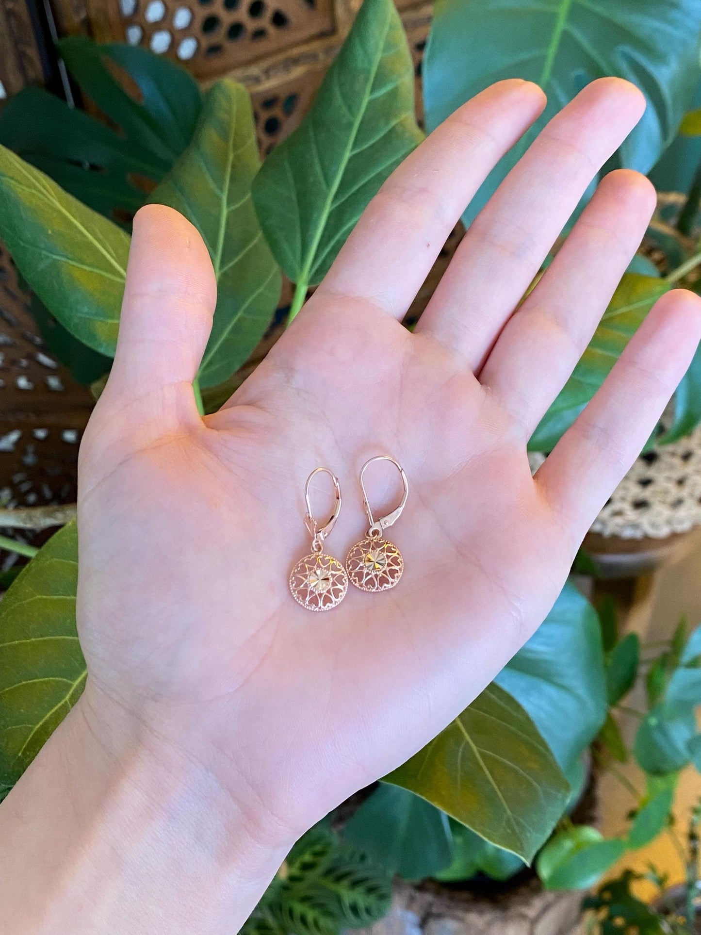 Vintage Solid 14k Rose Gold Diamond Cut Dangle Earrings