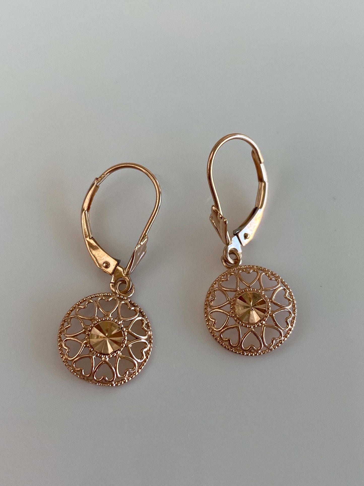 Vintage Solid 14k Rose Gold Diamond Cut Dangle Earrings
