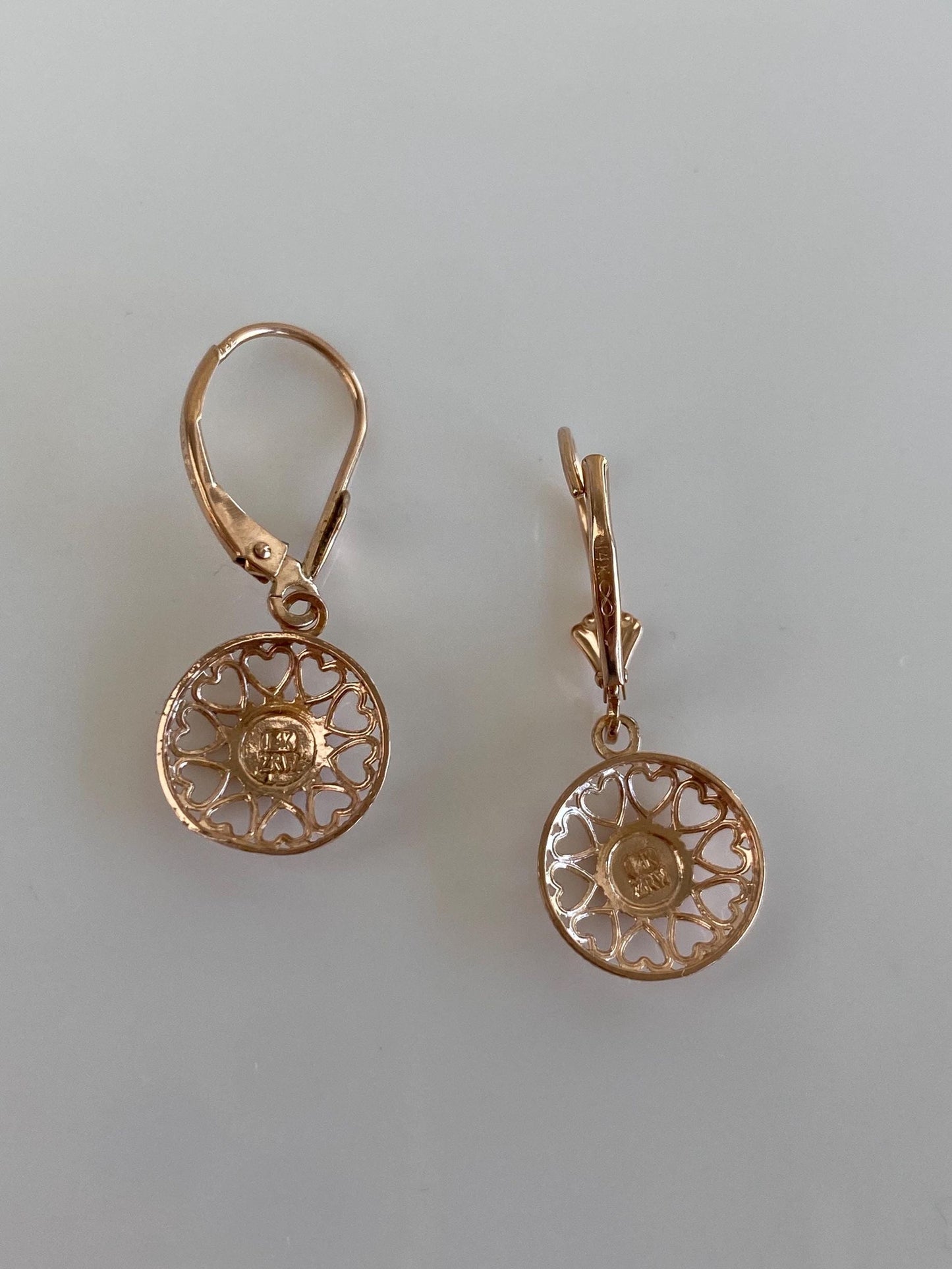 Vintage Solid 14k Rose Gold Diamond Cut Dangle Earrings