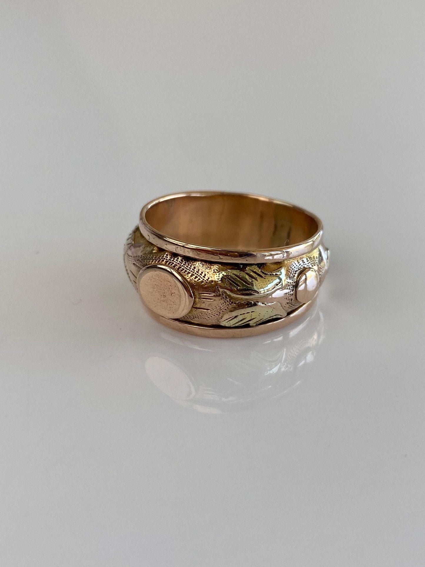 Vintage Solid 9k Rose & Yellow Gold Designed Signet Ring Band - Size 8.5
