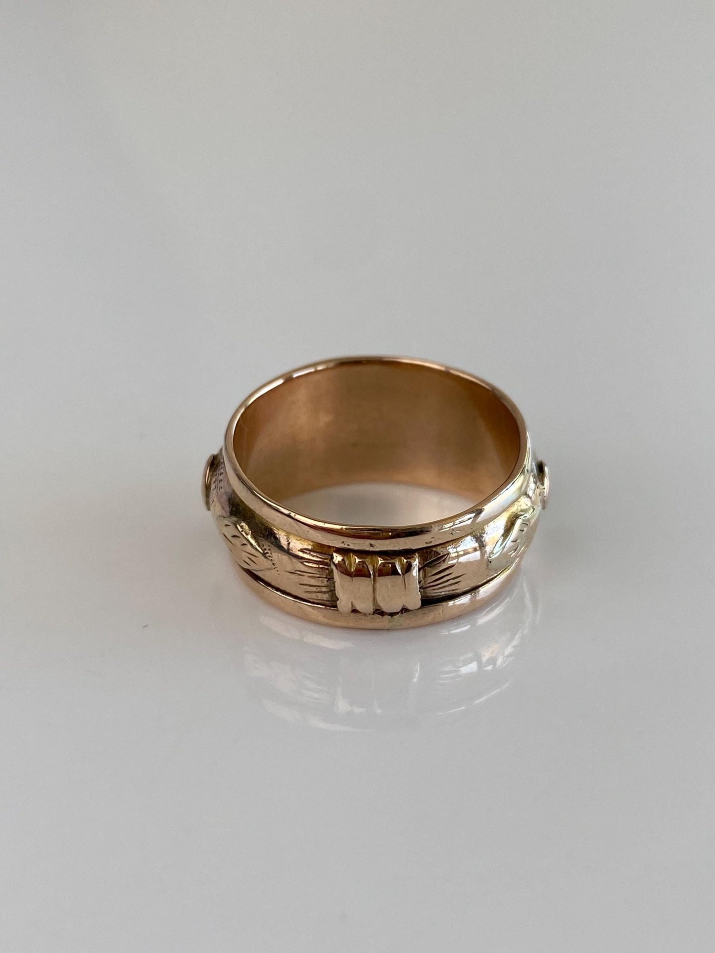 Vintage Solid 9k Rose & Yellow Gold Designed Signet Ring Band - Size 8.5