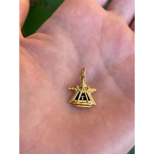 Vintage Solid 10k Yellow Gold Black Enamel T Charm