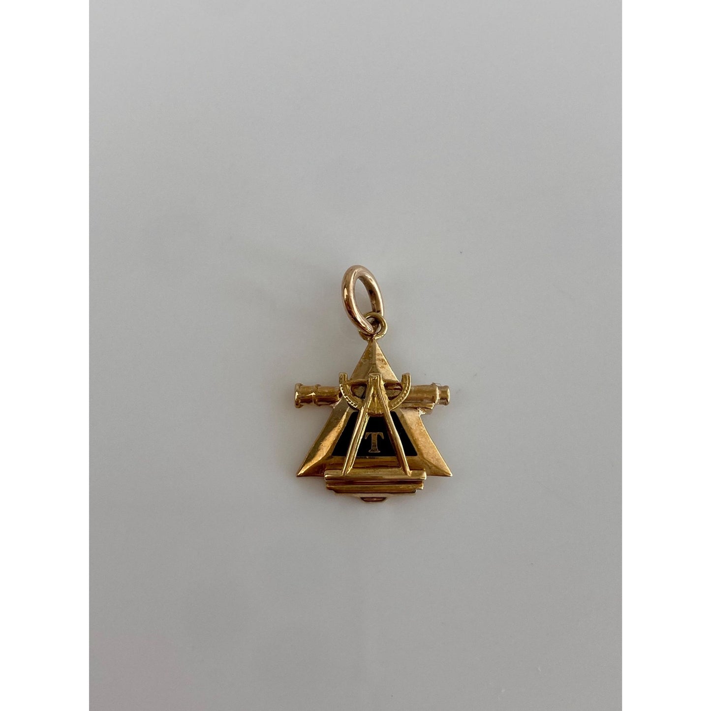Vintage Solid 10k Yellow Gold Black Enamel T Charm