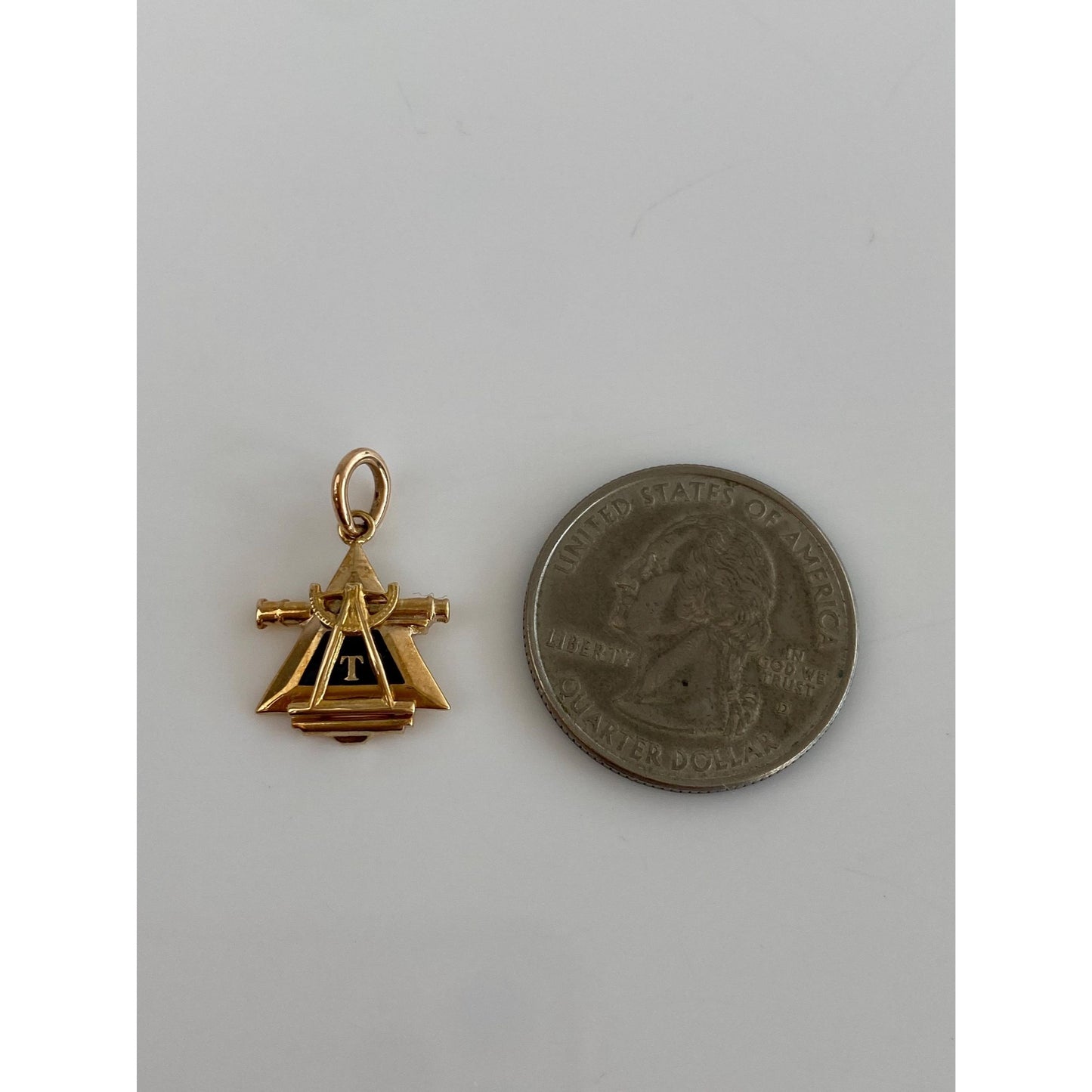 Vintage Solid 10k Yellow Gold Black Enamel T Charm
