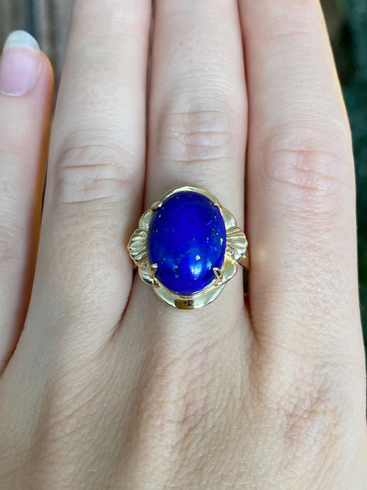 Vintage Solid 14k Blue Lapis Lazuli Ring - Size 8.5