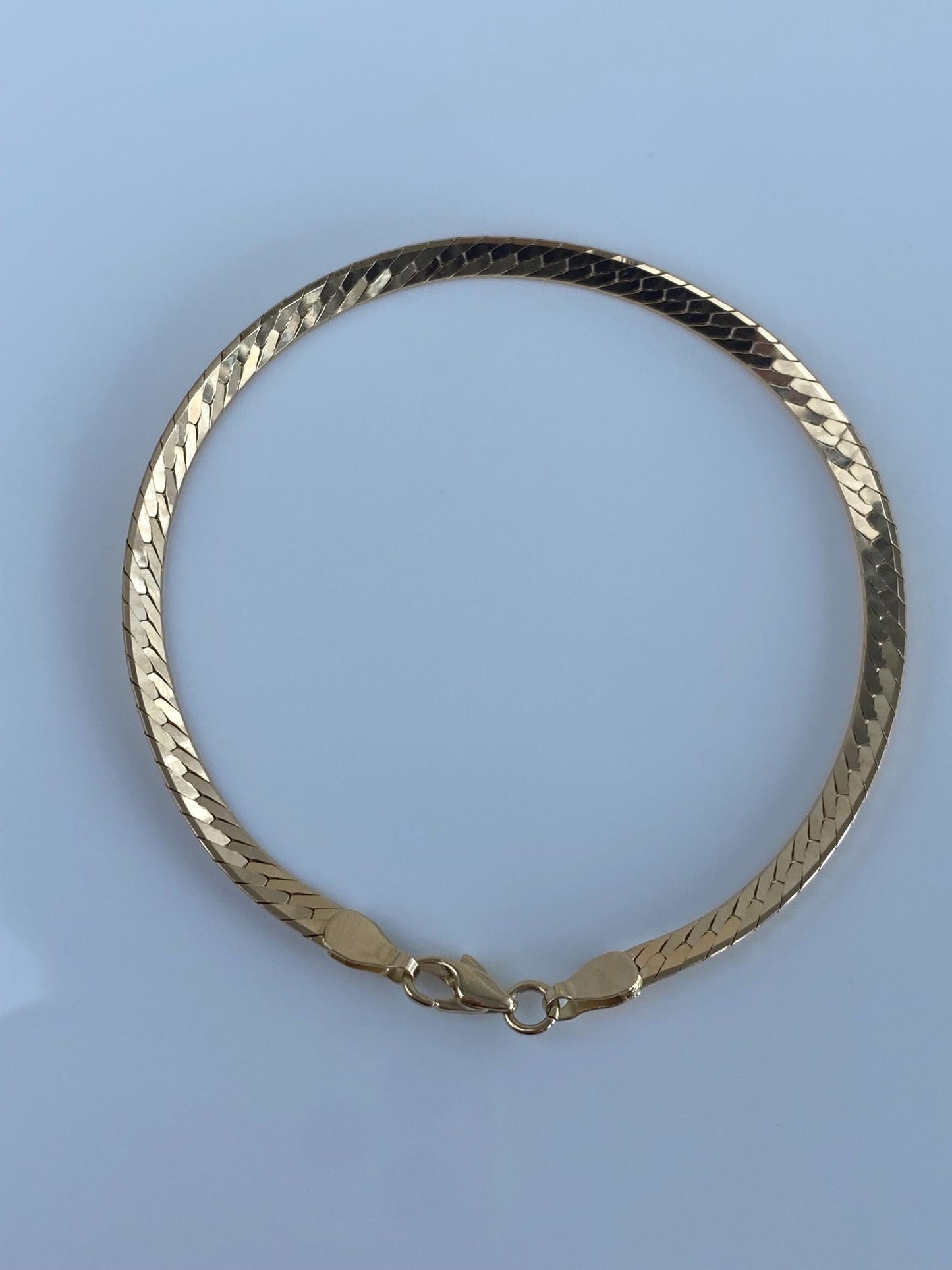 Vintage Solid 14k Yellow Gold Chunky Herringbone Chain Bracelet - 7.5 inches