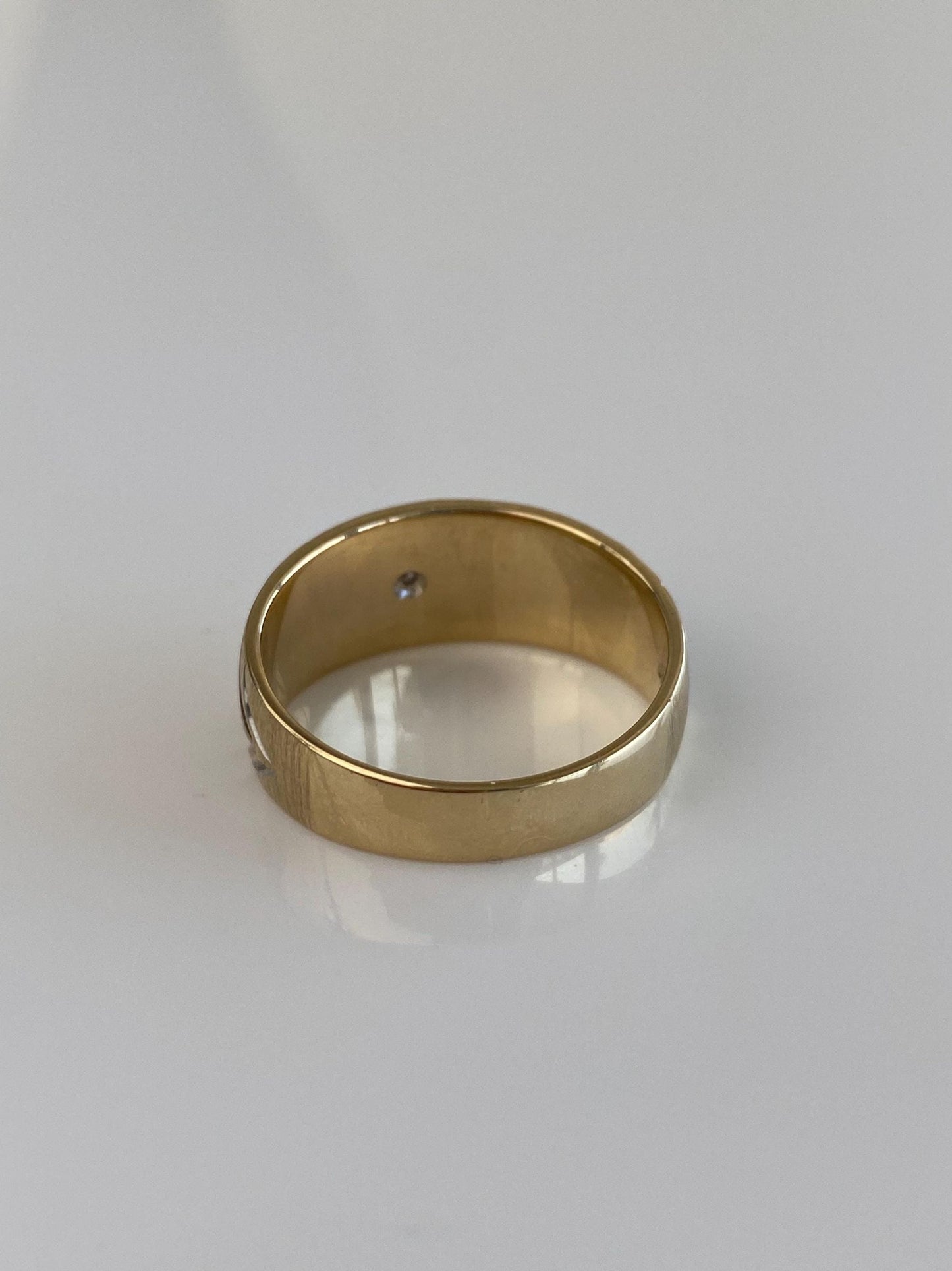 Vintage Solid 14k White & Yellow Gold Diamond Cut Diamond Ring Band - Size 9.75