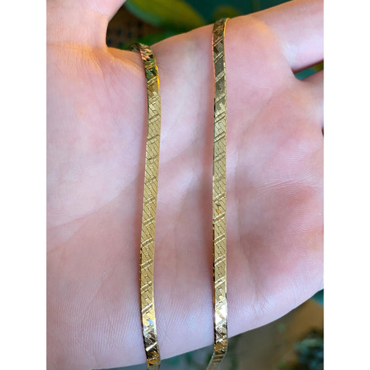Vintage Solid 14k Yellow Gold Lined Patterned Herringbone Chain Necklace - 20.75 inches